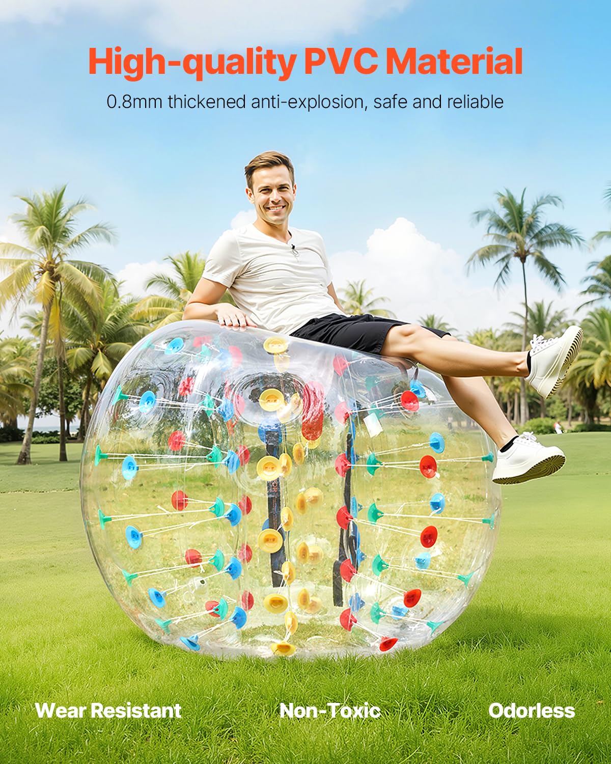 VEVOR aufblasbare Bumper Ball Bumper Stoßball (1 STK.) 1,5 m, 0,8 mm Dicker PVC-Kollisionsball für Outdoor-Sportteamspiele, Outdoor-Spielzeug für Gartenhofpark, Mehrfarbig