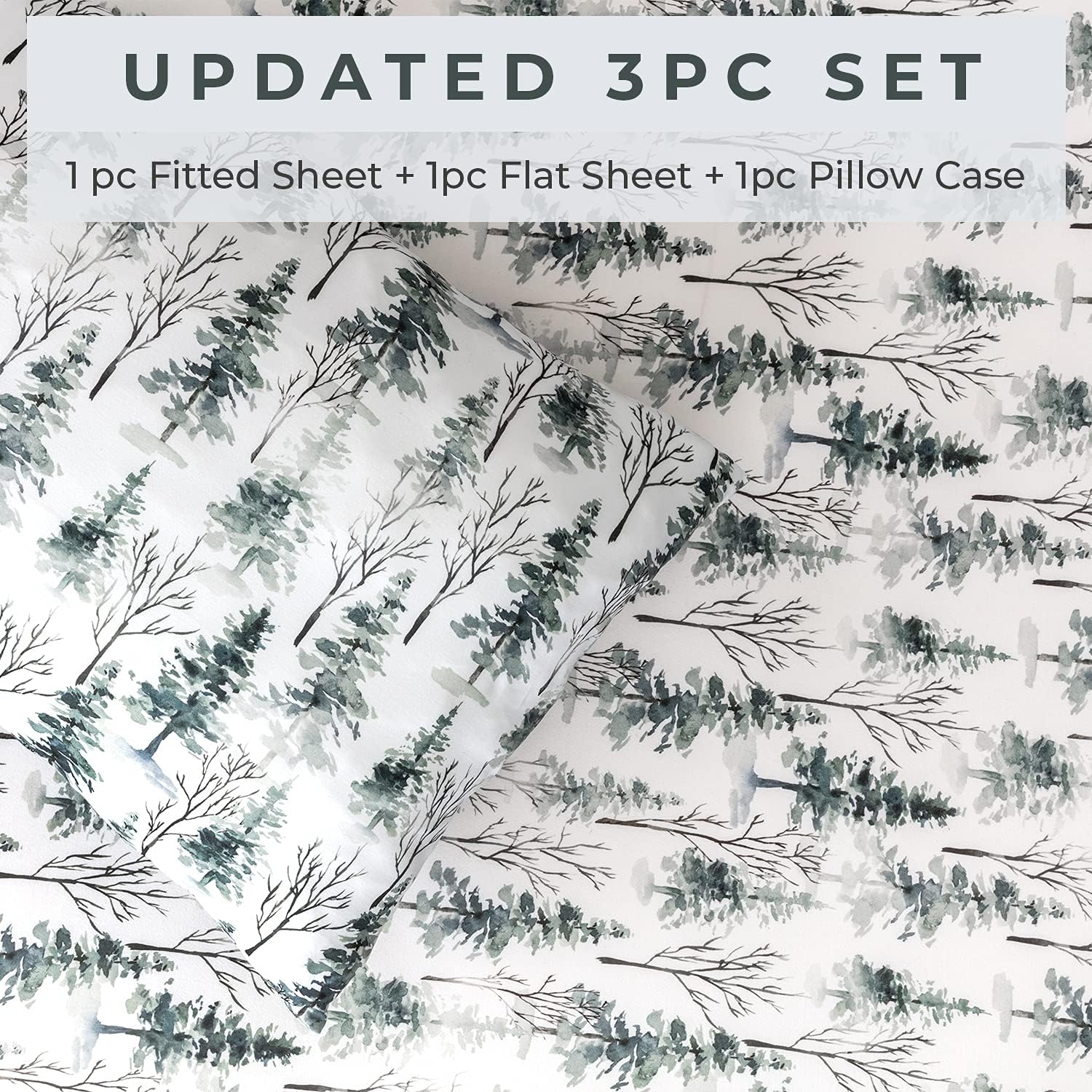 Pobibaby Premium Twin Full Sheets Sets, Kids Double Bed Sheets in Cotton Blend | Ultra-Soft Woodland Camping Print with Fitted Sheet, Flat Sheet & Pillowcases (Twin Woods) - Image 2