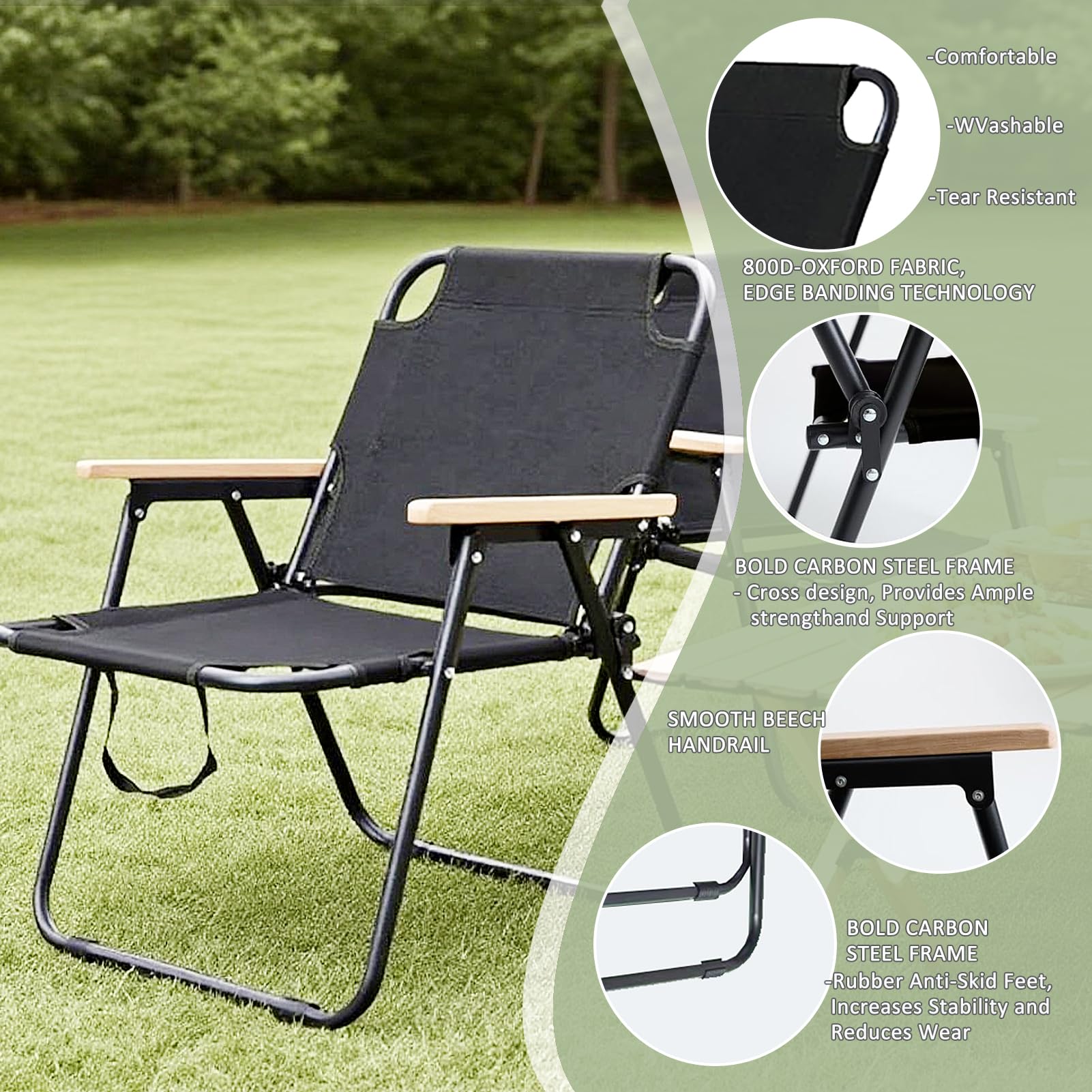 Campingstuhl Faltbar, Klappstuhl Faltstuhl Camping, Campingstuhl 2er Set, Anglerstuhl mit Armlehnen, Faltbare CampingstüHle Gartenstuhl für Angeln Picknick Wandern, Tragfähigkeit 200kg