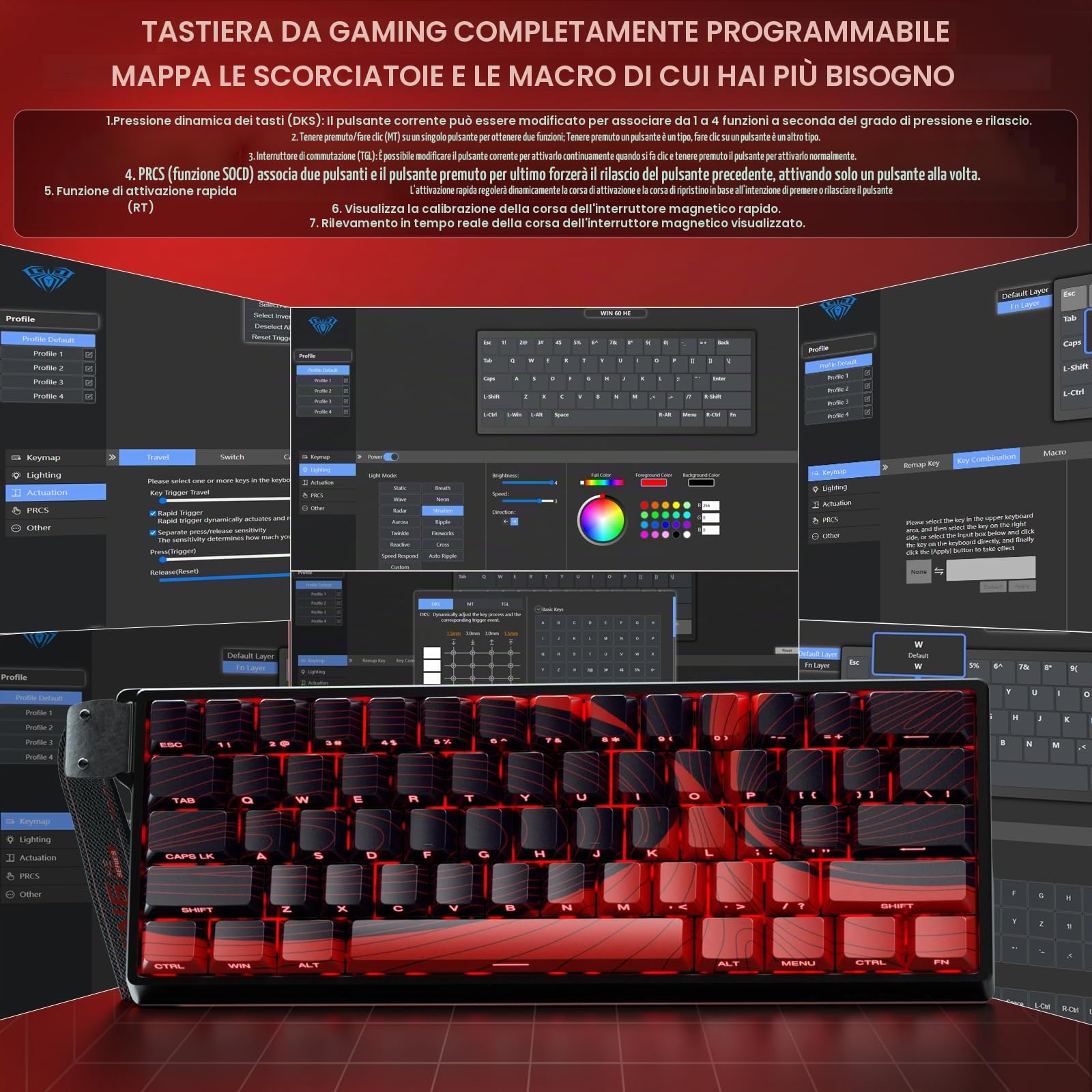 AULA WIN60 HE MAX - Tastiera meccanica da gaming cablata al 60%, switch magnetici ad effetto Hall hot-swappable, attivazione regolabile, modalità Rapid Trigger, frequenza di polling 8000 Hz, design