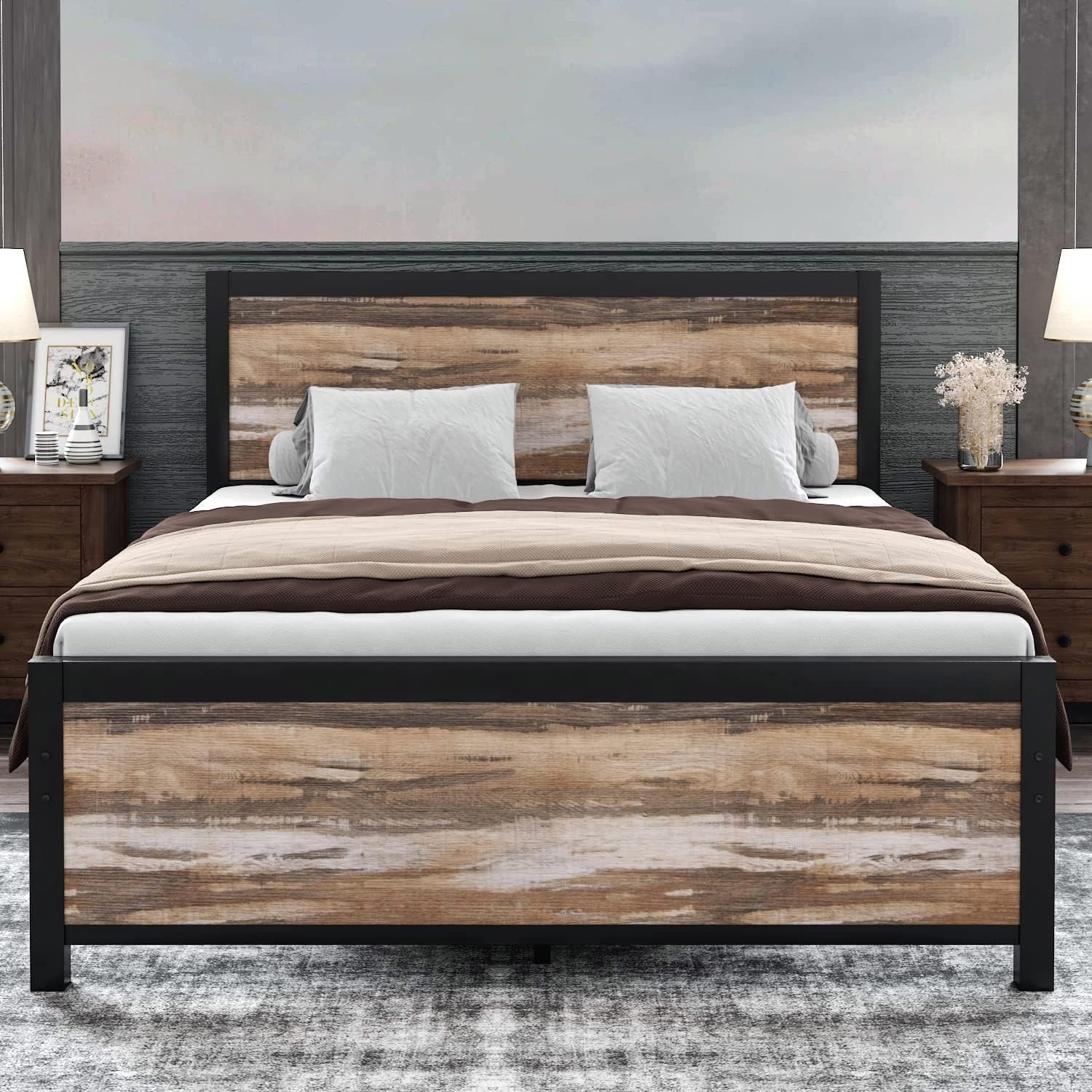 HOMBCK Queen Platform Bed Frame with Headboard, Metal Bed