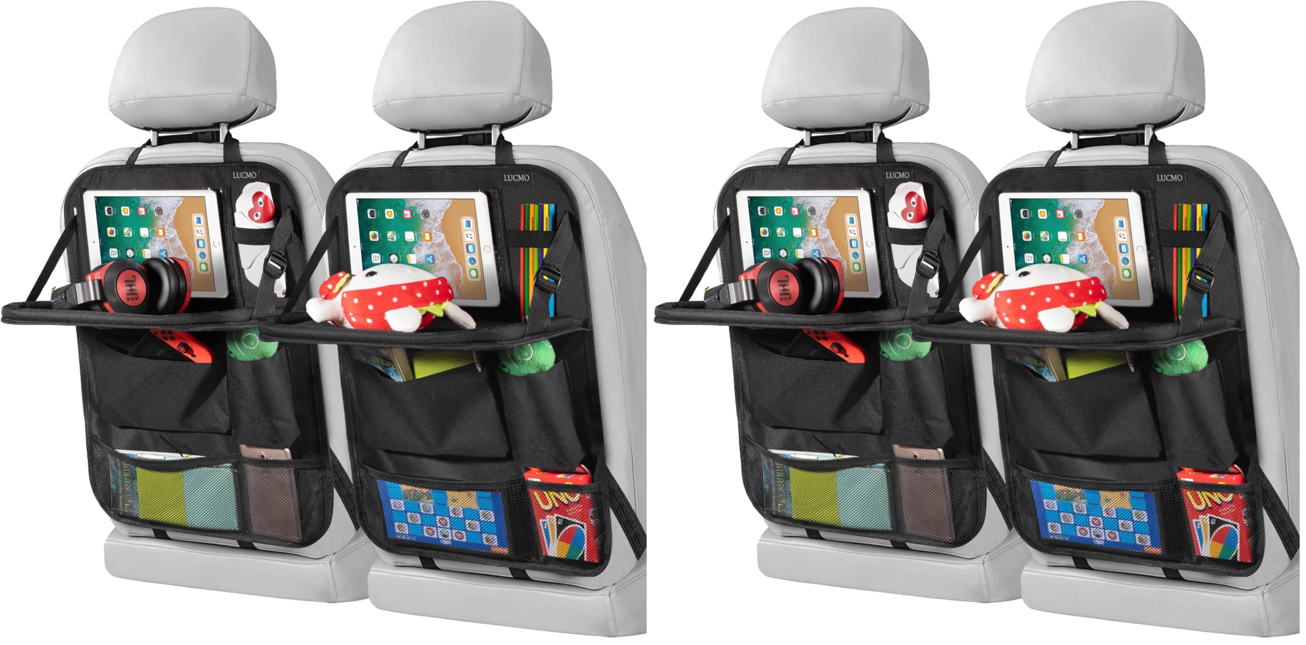 LUCMO Car Backseat Organizer with Foldable Tablet Holder, Black (Pack of 2)