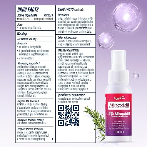 Miniatura 9 de Spray de minoxidil al 5% para el crecimiento del cabello RootStim Minoxidil extra fuerte con romero y biotina para adelgazar el crecimiento del