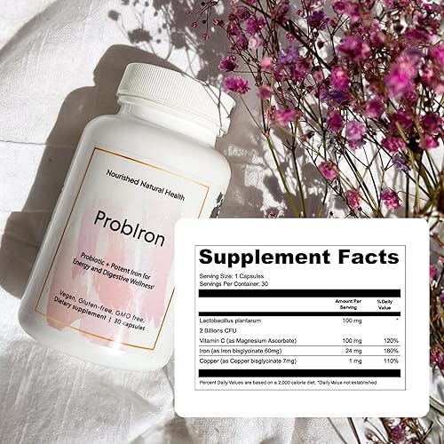 Miniatura 2 de Nourished Natural Health ProbIron - Suplemento probiótico + hierro para mujer potenciado con vitamina C y cobre, fórmula vegana para energía y