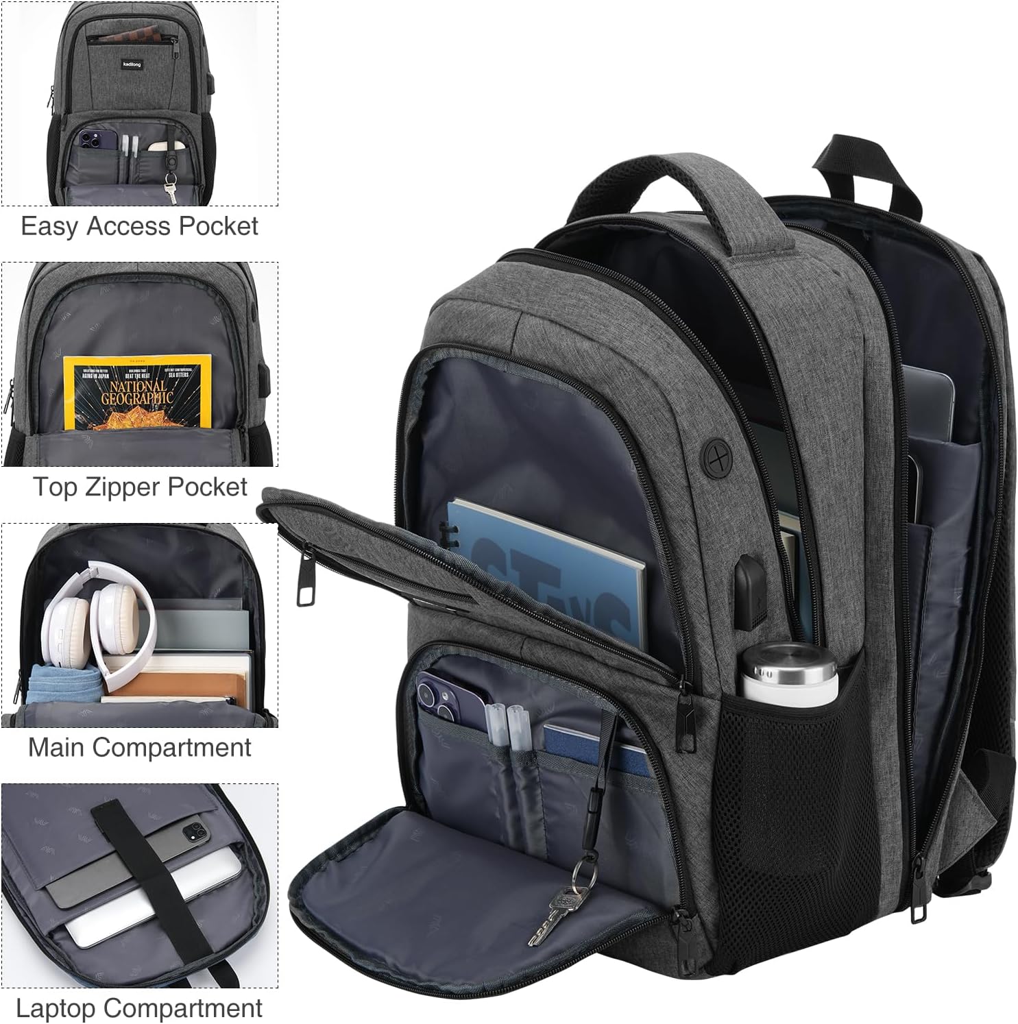 17.3 Inch Travel Laptop Backpacks Men for Business, School Bookbag for Boys Student in High School College,Anti Theft Computer Bag with Laptop Compartment and USB Charging Port,Water Resistant - Image 3