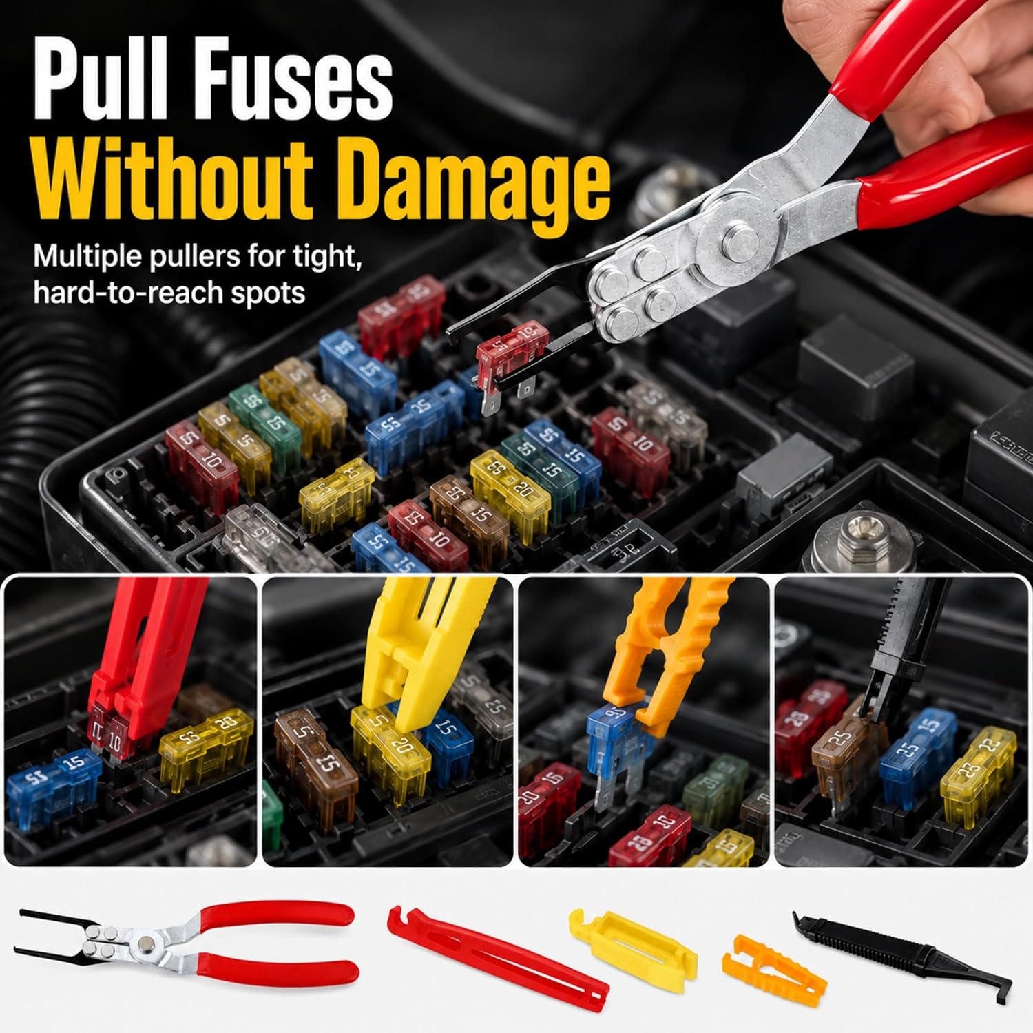 Fuse & Relay Puller Pliers 6-Pack, Forged Metal & Stainless Steel Automotive Fuse Puller Tool Set for Car Dashboard, Relays, Fuses Removal