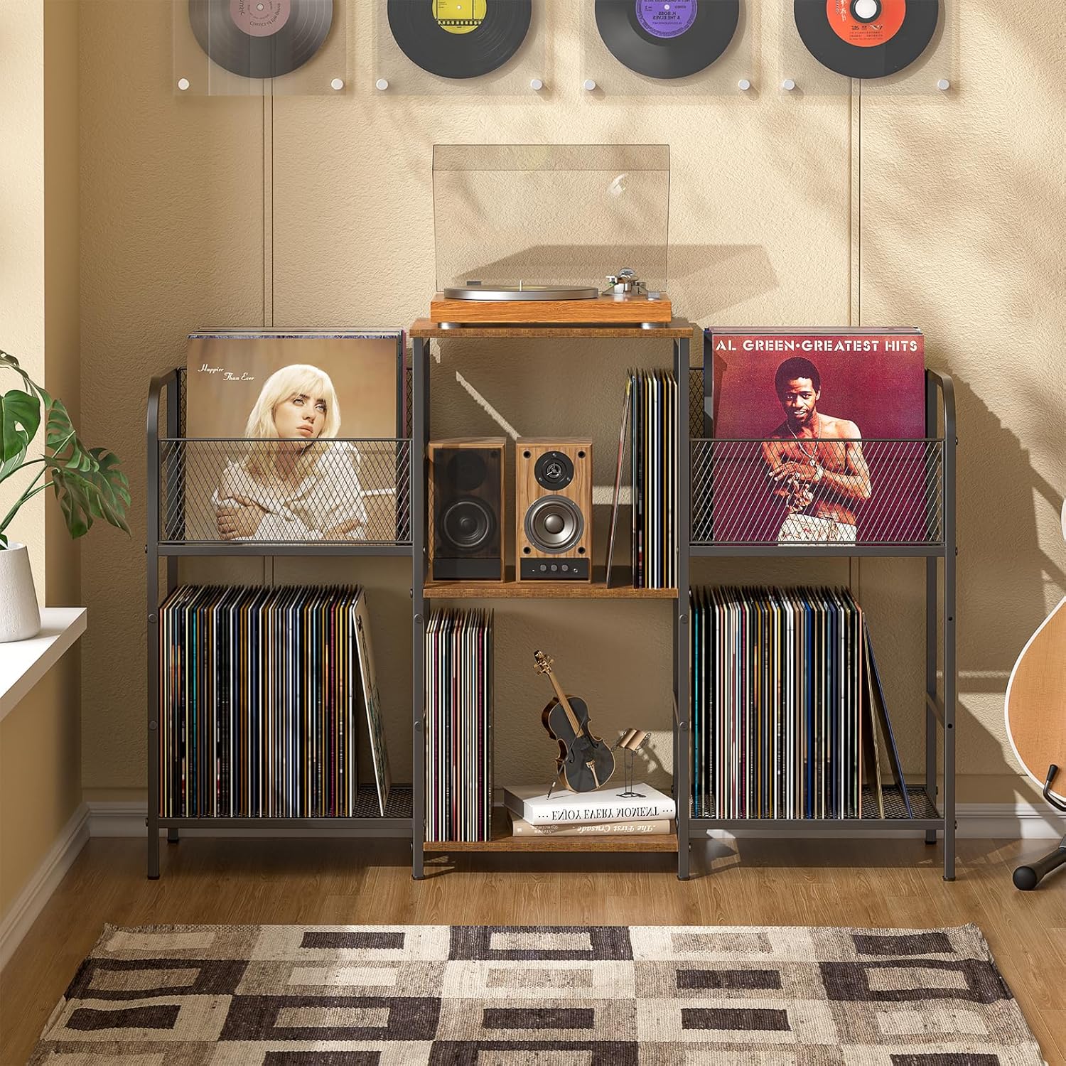 Record Player Stand with Vinyl Storage, Record Storage for 350+ Albums, Tuntable Stand with Record Holder for Living Room, Record Holder Vinyl Display Shelf
