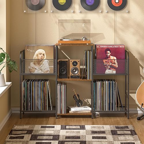 Miniatura 5 de Soporte para tocadiscos con almacenamiento de vinilo, almacenamiento de discos para más de 350 álbumes, soporte ajustable con soporte para discos