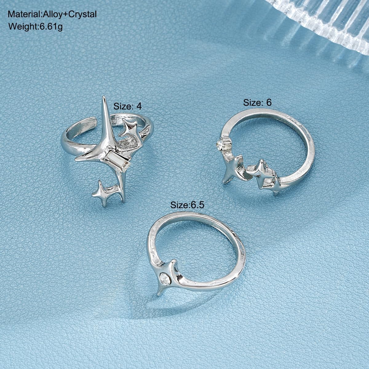 3Pcs Y2k Rings for Women Star Moonstone Rhinestones Statement Rings Punk Grunge Goth Chunky Rings Cute Adjustable Open Ring Fashion Irregular Silver Stacking Thumb Ring Christmas Birthday Gift - Image 6