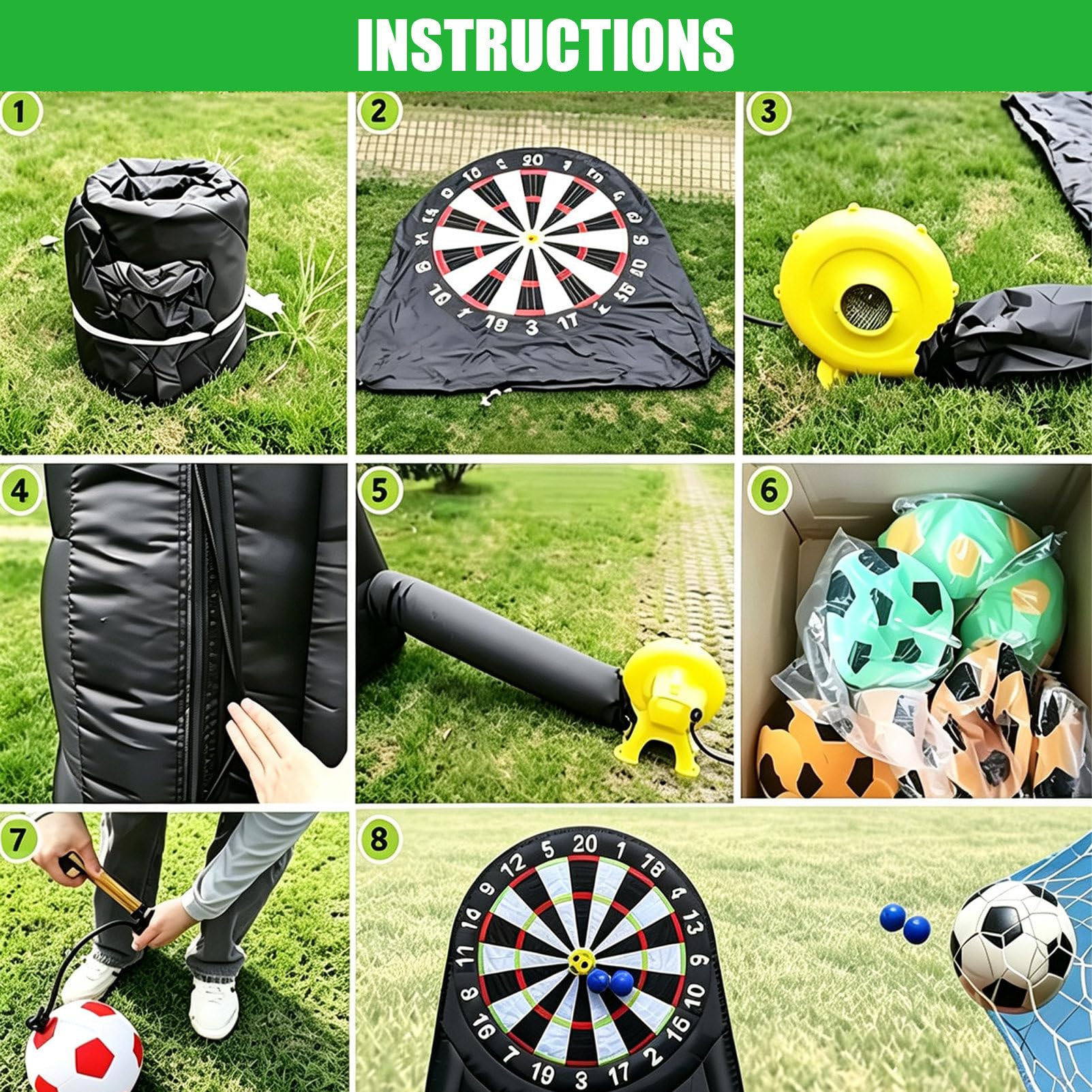 Blanco Hinchable para Dardos De FúTbol Al Aire Libre, Diana Hinchable Gigante De 3/4/5 M para Juegos En El JardíN, con 8 Balones De FúTbol Y Soplador, para El JardíN C-3M