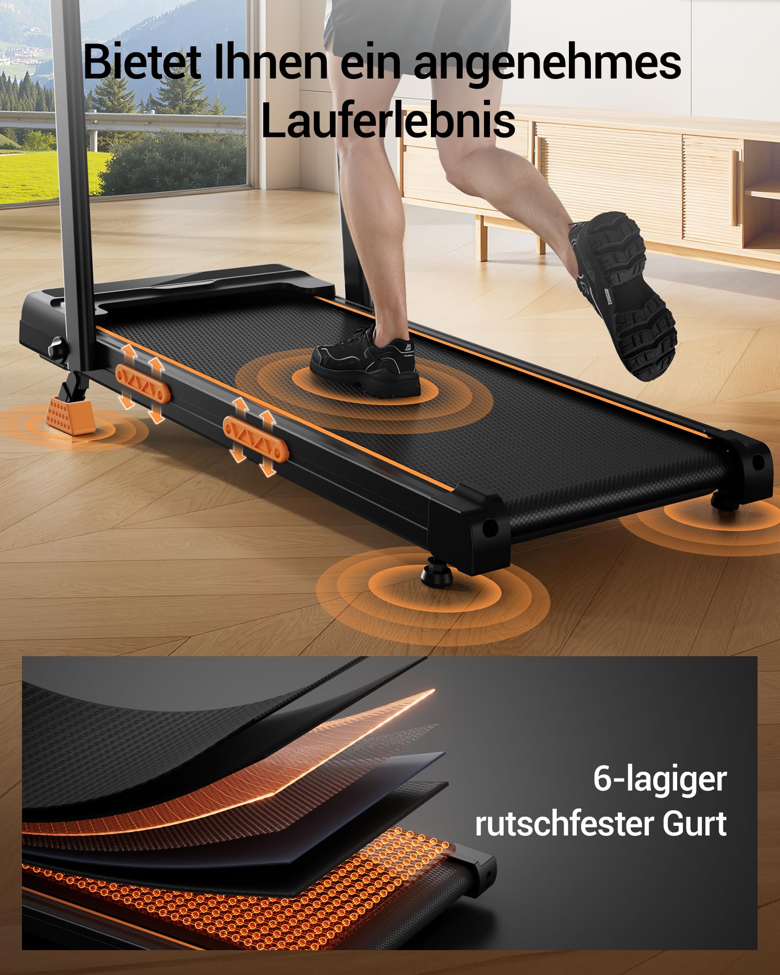 LONTEK Walking Pad Klappbar mit Steigung 10KM/H, 16% Laufband für Zuhause Klappbar mit Steigung, LED Anzeige, Fernbedienun, Laufbänder mit Handläufen, 3.0 HP Treadmill for Home, Belastung 159KG