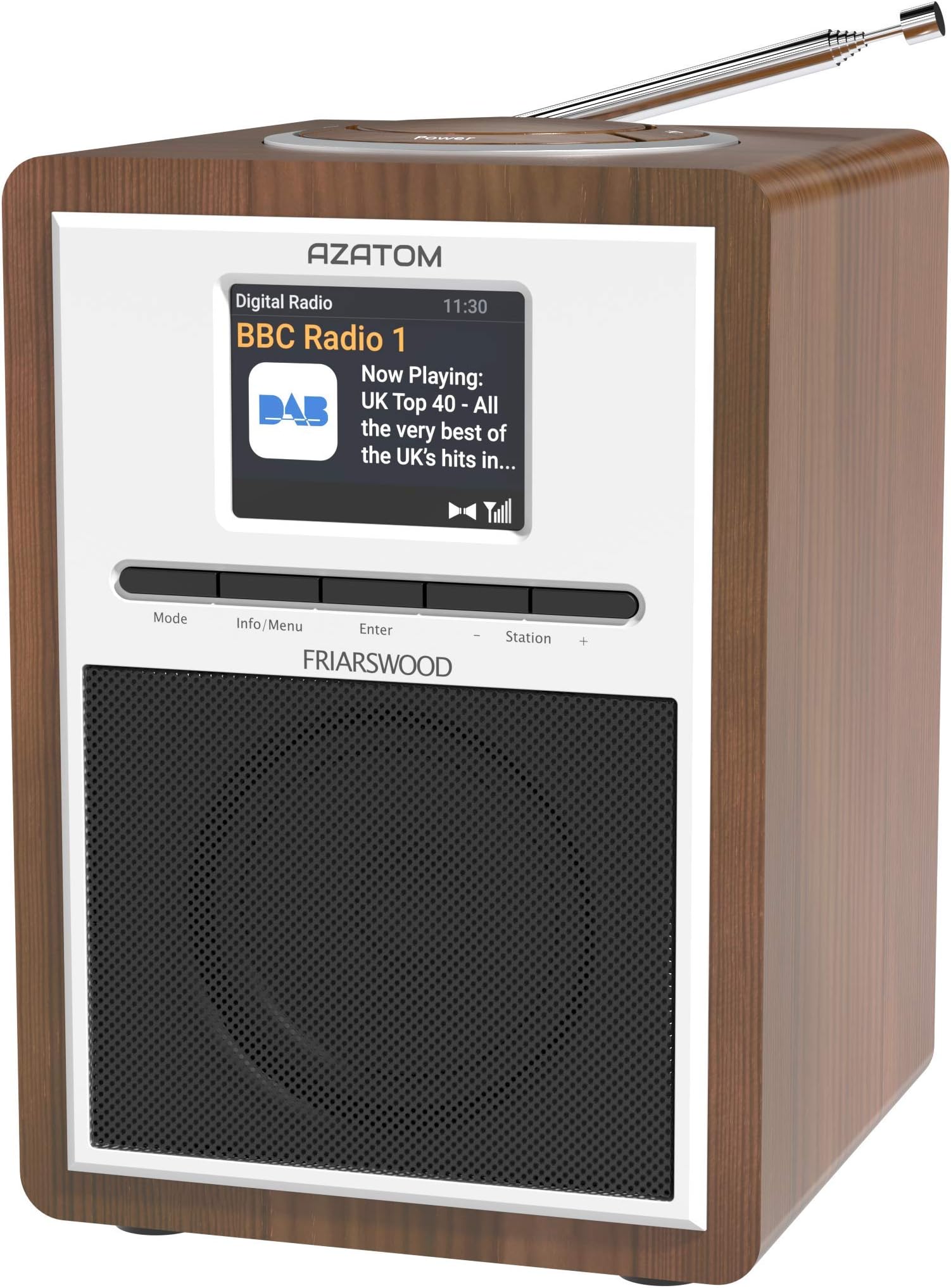 AZATOM Friarswood DAB+/DAB/Digital FM Radio/Bluetooth Wireless/Colour Display/Clock Radio/Wood Veneer - Walnut