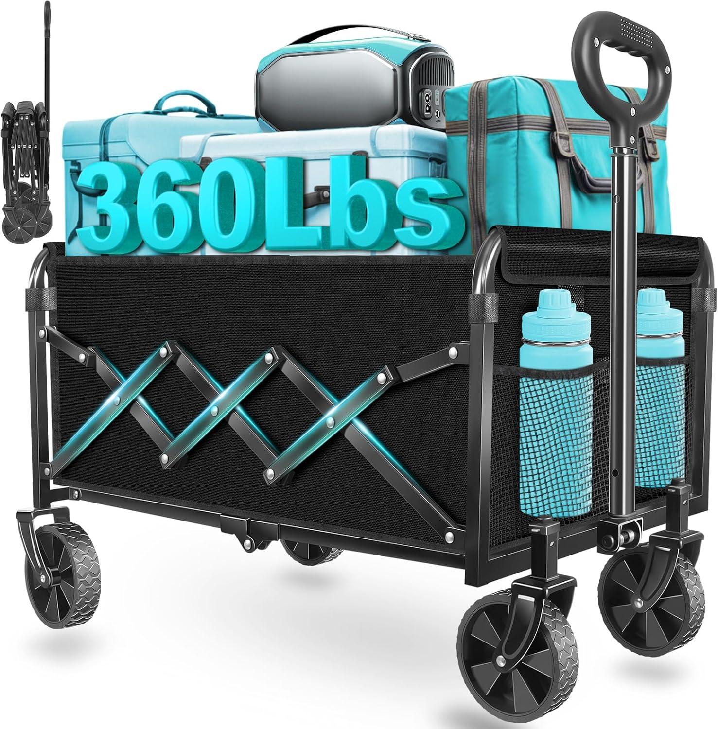 Wagons carts Foldable|Collapsible Wagon with Wheels|Wagon cart with Wheels Foldable|Utility Wagon|Folding Wagon with Wheels for Sports,Garden,Shopping,Camping,Travel,Jet Black