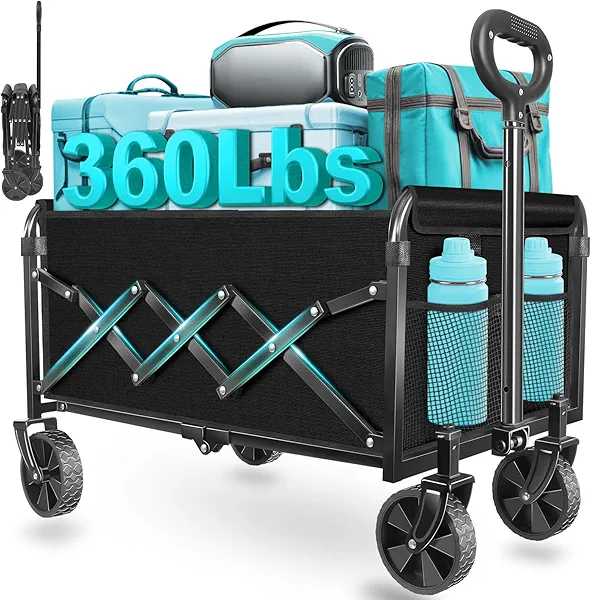 ARTIST'S DREAM Wagons carts Foldable|Collapsible Wagon with Wheels|Wagon cart with Wheels Foldable|Utility Wagon|Folding Wagon with Wheels for Sports,Garden,Shopping,Camping,Travel,Jet Black