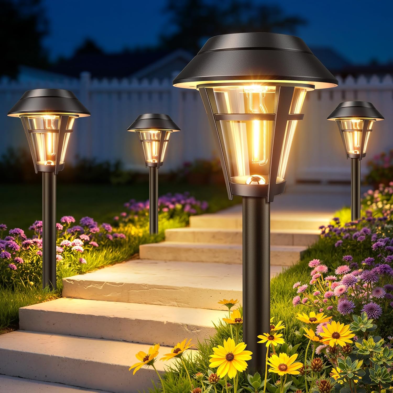 LETMY Solar Pathway Lights Outdoor, 10 Pack Solar Lights Outdoor Waterproof, Auto On/Off Solar Powered Garden Landscape Path Lights, Outdoor Solar Lights for Yard Lawn Patio Walkway Driveway