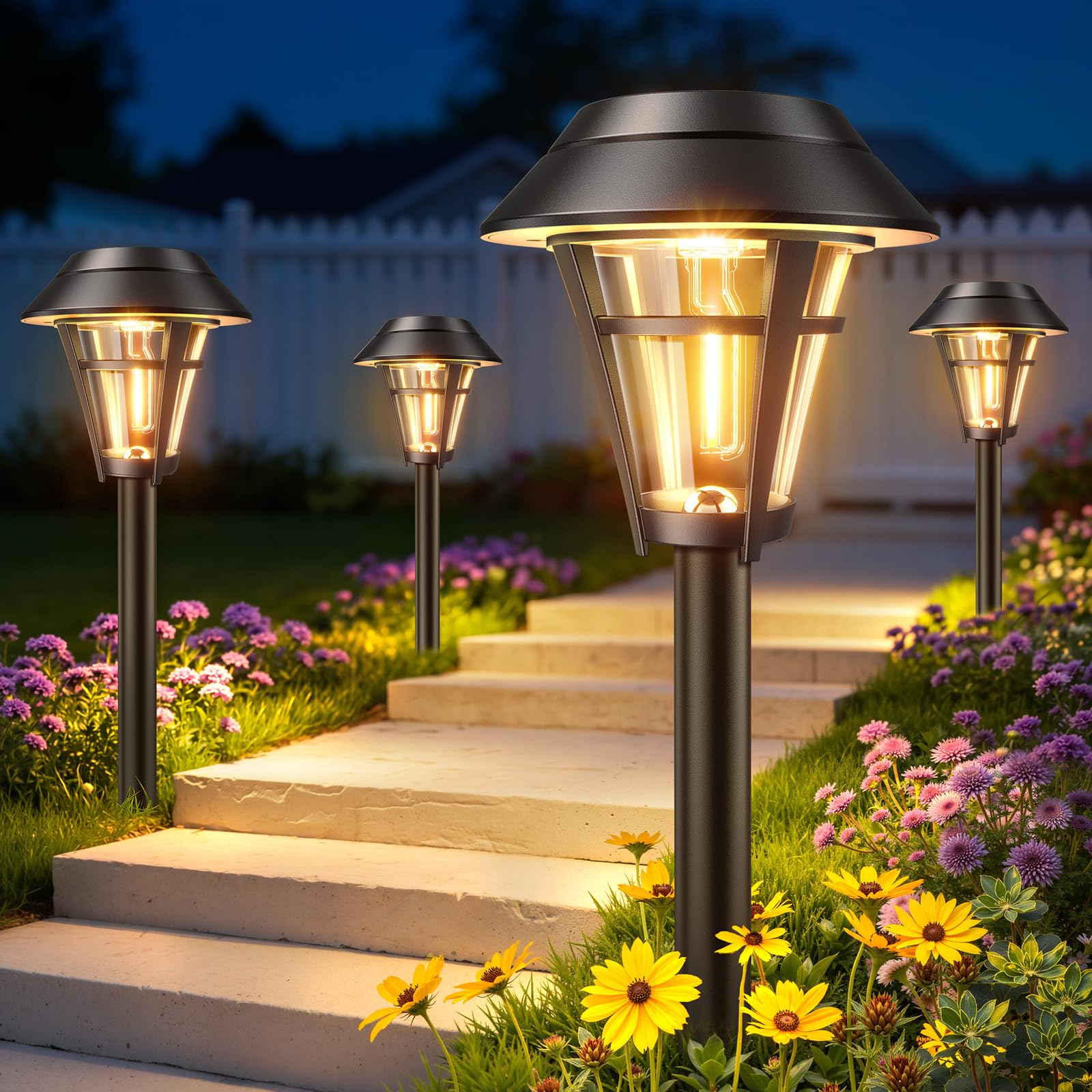 LETMY Solar Pathway Lights Outdoor 10 Pack Solar Lights Outdoor Waterproof Auto On Off Solar Powered Garden Landscape