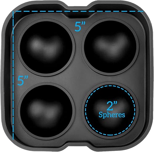 Miniatura 6 de Molde de esfera de hielo de 4 ranuras con tapa – 2 pulgadas de silicona negra para whisky redondo para hacer bolas de hielo Cocktailor