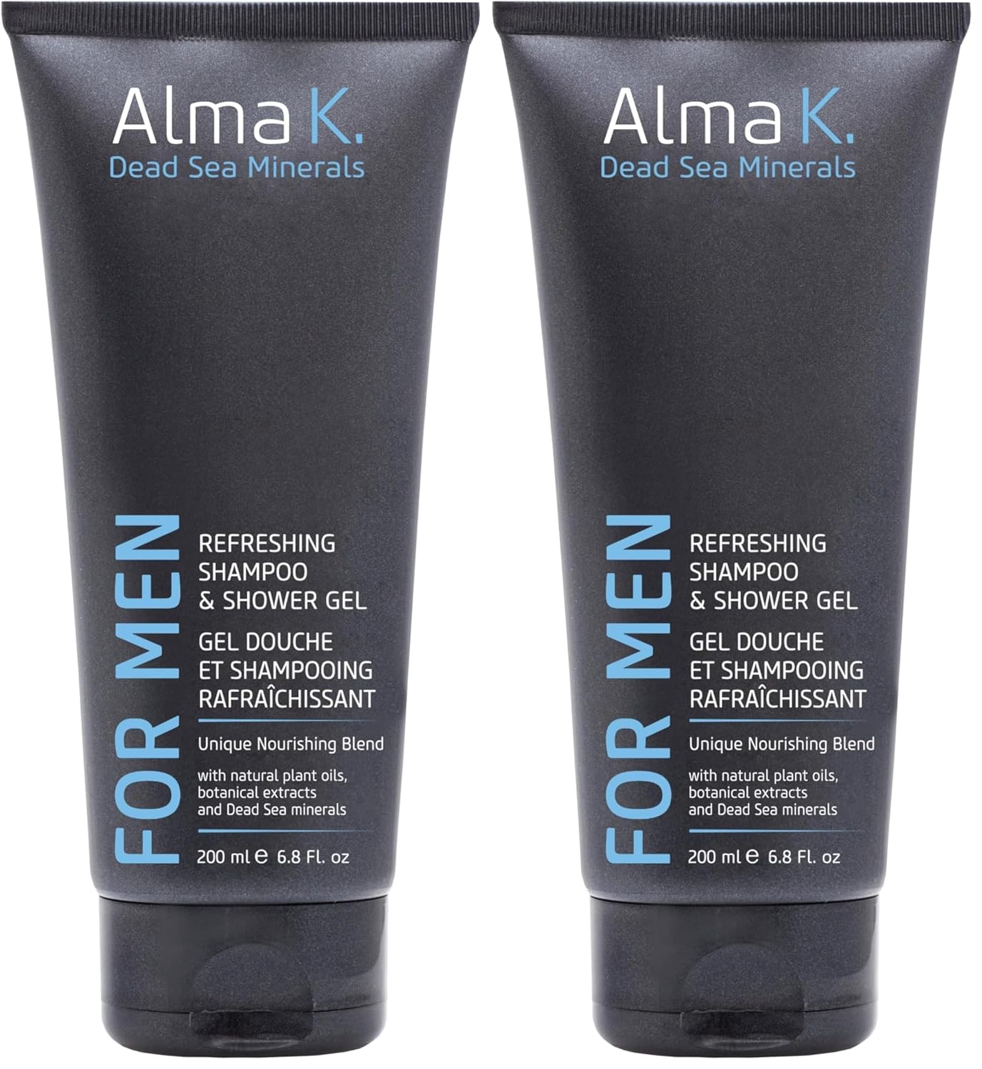 ALMA K Refreshing Shampoo and Shower Gel - 2 in 1 Mens Body Wash and Clarifying Shampoo - Antioxidant-Rich with Argan Oil, Dead Sea Minerals - 6.8 oz (Pack of 2)