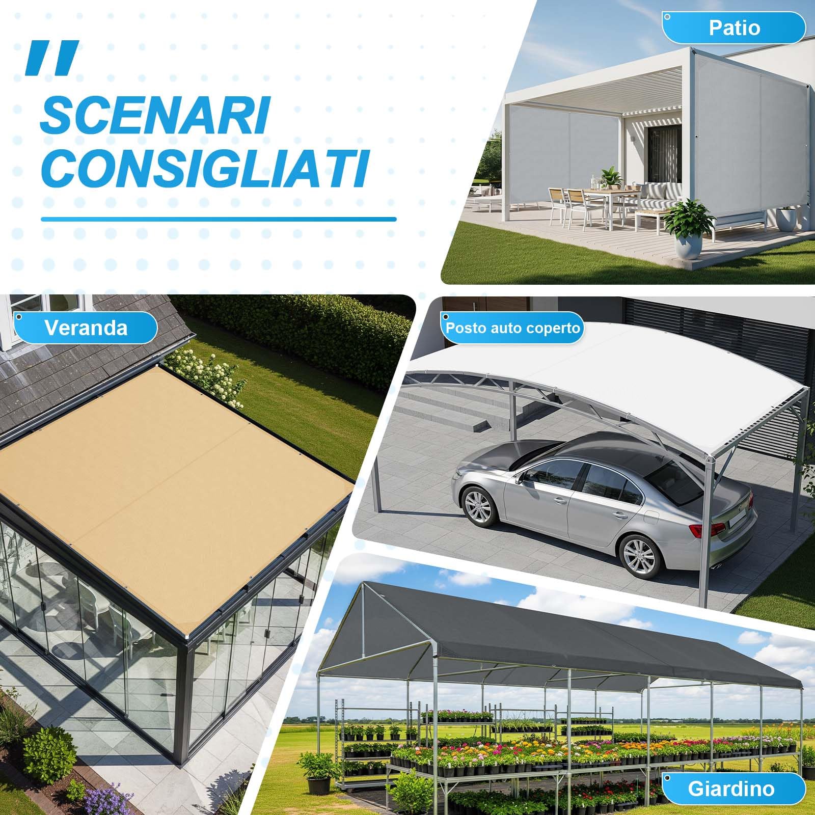 COOL AREA Tenda a Vela con Bordi Dritti Rettangolare 2.5x3m, Grigio