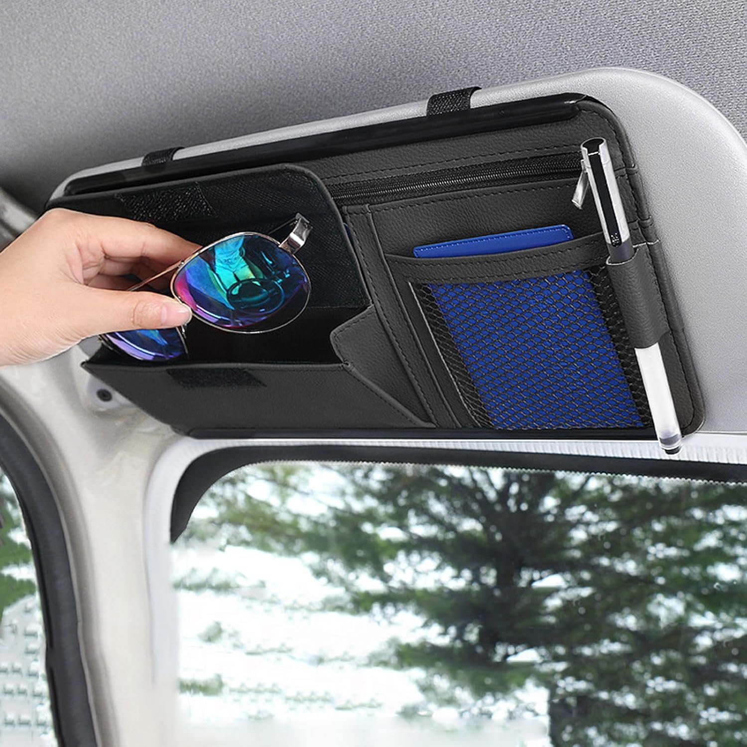 Car Sun Visor Organizer for Nissan Murano (Z52) 2015-2023, Sun Visor Pouch Storage for Cards Sunglasses,Black