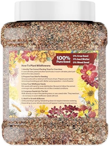 Miniatura 2 de Bulk Regional Wildflower Seed Tub - Semillas de flores silvestres del noreste orgánicas, sin OMG, 100% semillas puras, 21 variedades de semillas,