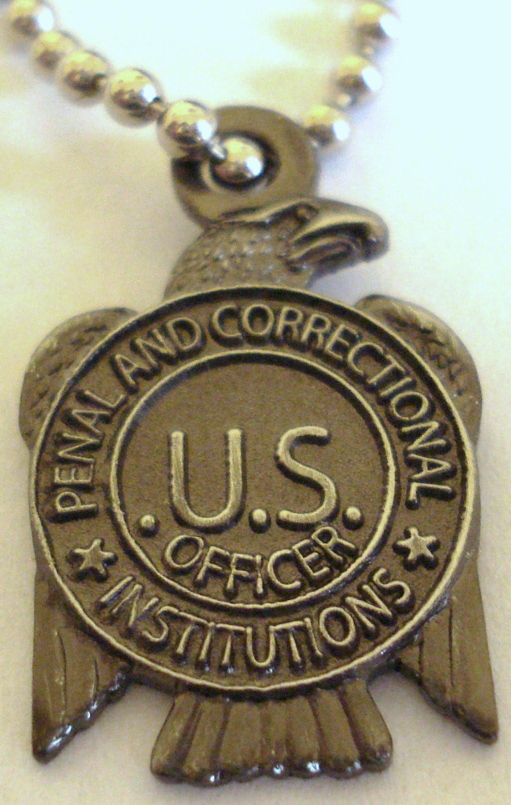 US Department of Corrections Prison Guard Mini Badge Pendant Necklace w/ball chain