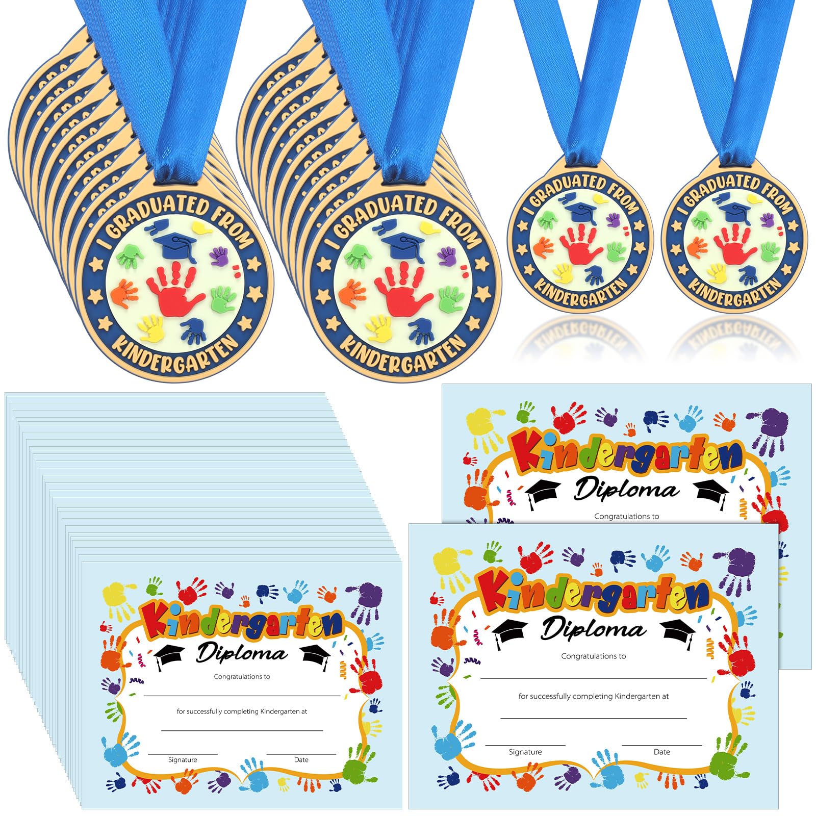 60 Kindergarten Graduation Diploma Medallion Set Includes 30 Kindergarten Certificate 30 Kindergarten Medallion with Ribbon for Kindergarten and Preschool Awards Accessories