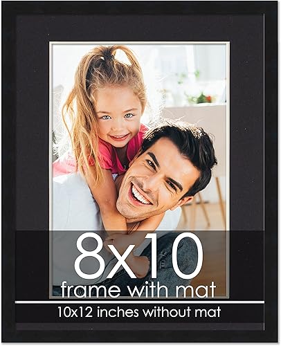 Marco de 8 x 10 pulgadas con paspartú, marco negro de madera de 10 x 12 pulgadas, hecho para exhibir impresión o póster de 8 x 10 pulgadas con