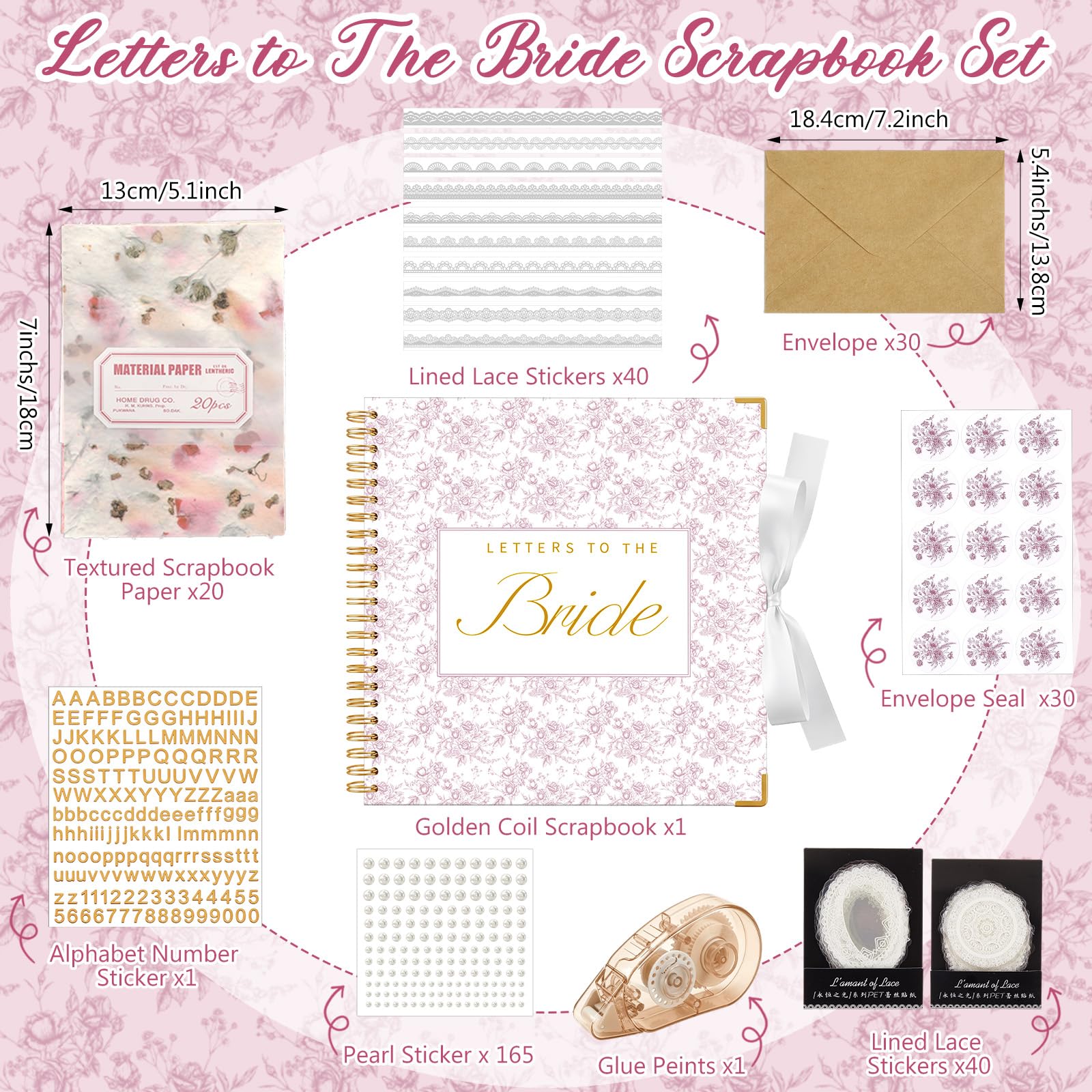 Humyoun Libro de invitados de boda con letras a la novia, álbum de recuerdos de boda, álbum de recortes, álbum de fotos, letrero de invitados con calcomanías de perlas (12 x 12 pulgadas, floral, rosa)