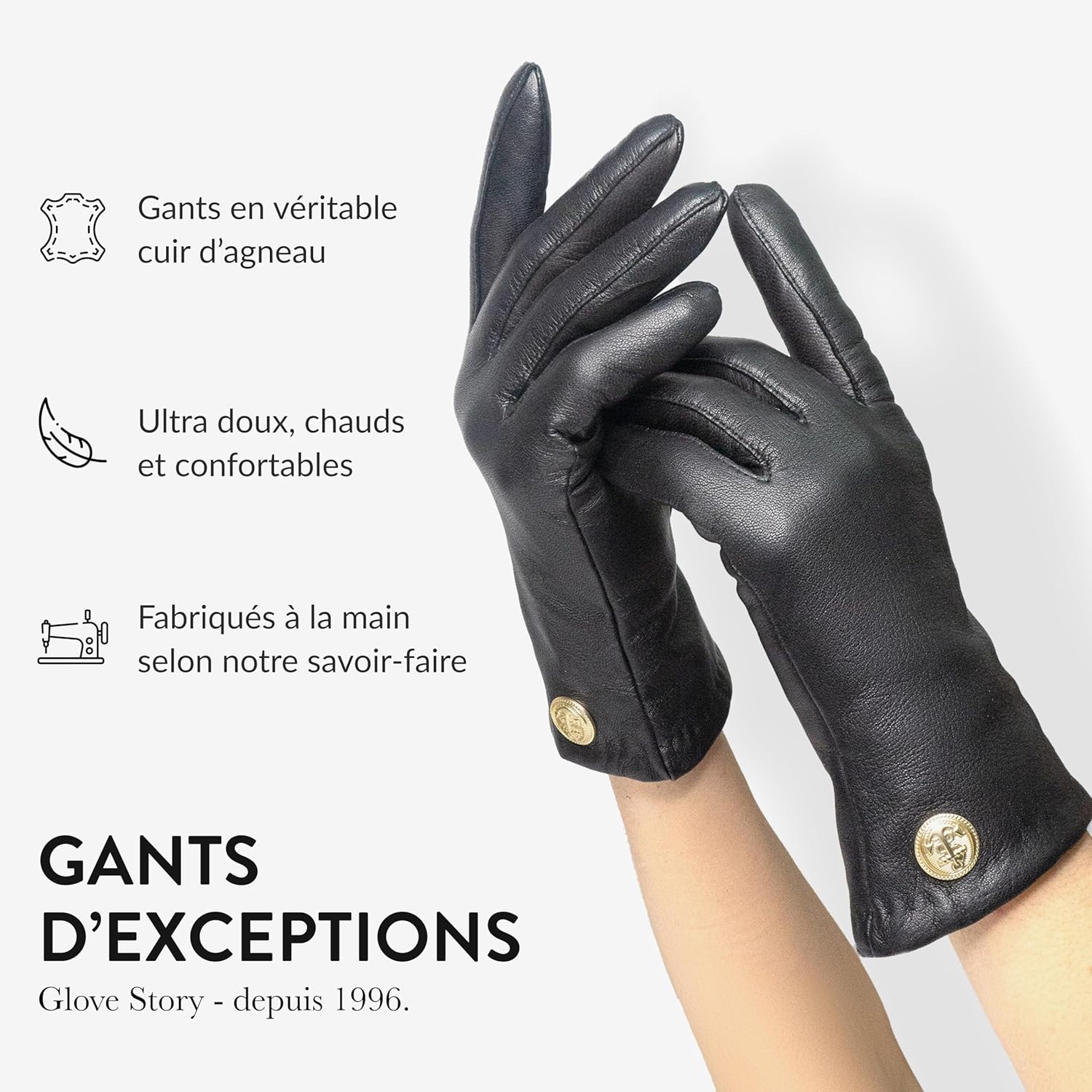 GLOVE STORY Mitaines Conduite Femme Cuir Agneau Noir Non Doublé