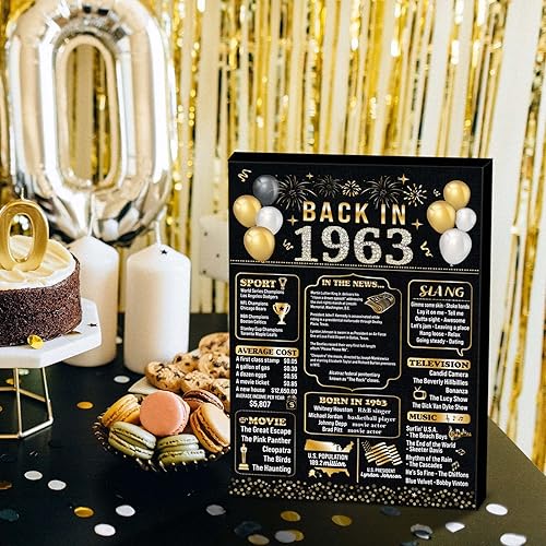 Miniatura 6 de Decoración de fiesta de cumpleaños número 60, póster de Back In 1963, regalos de cumpleaños de 60 para mujeres, regalos de cumpleaños de 60 años