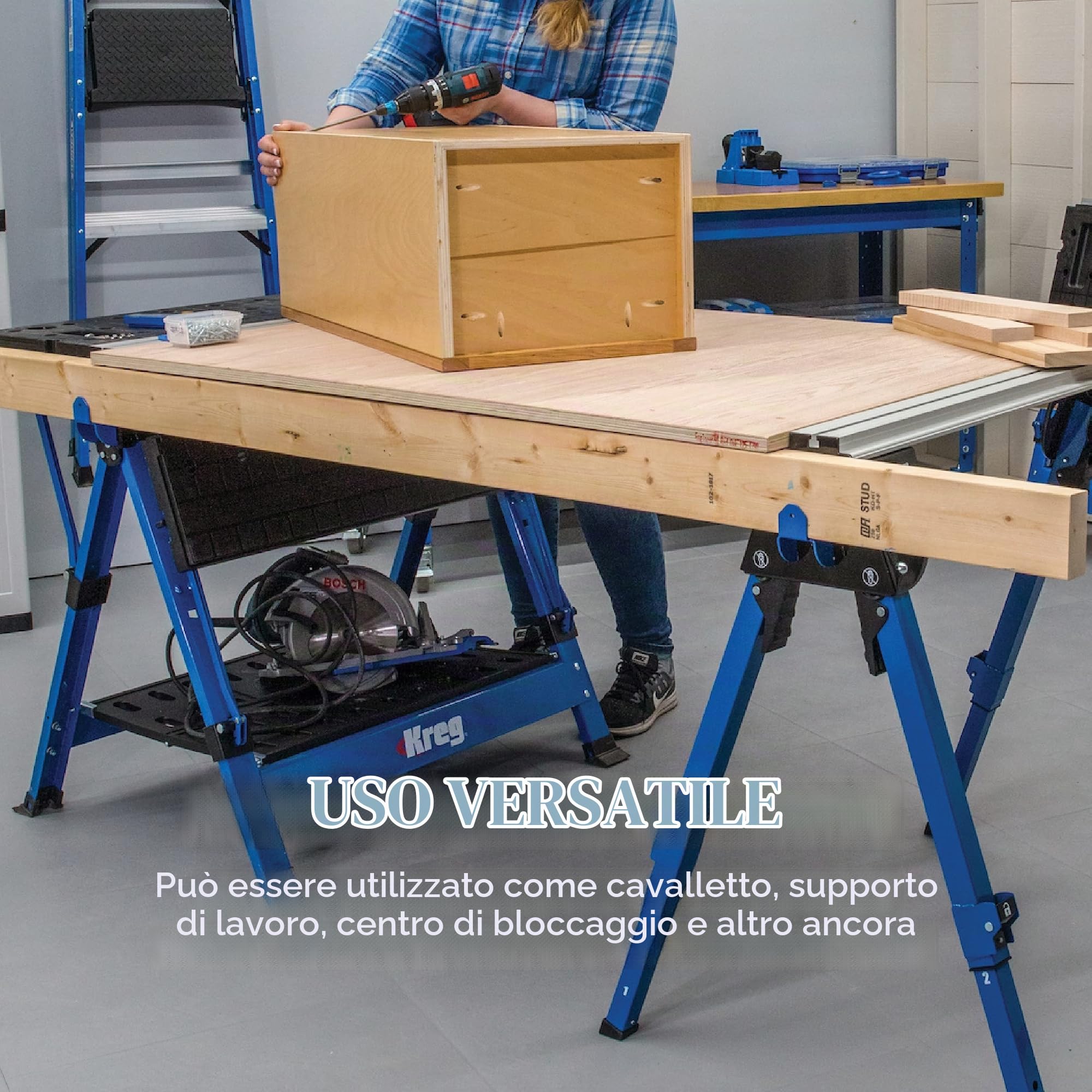 Cavalletto da lavoro Kreg (KWS500) - Cavalletto da lavoro robusto e versatile - Altezza di lavoro regolabile fino a 906 mm - Facile trasporto e stoccaggio