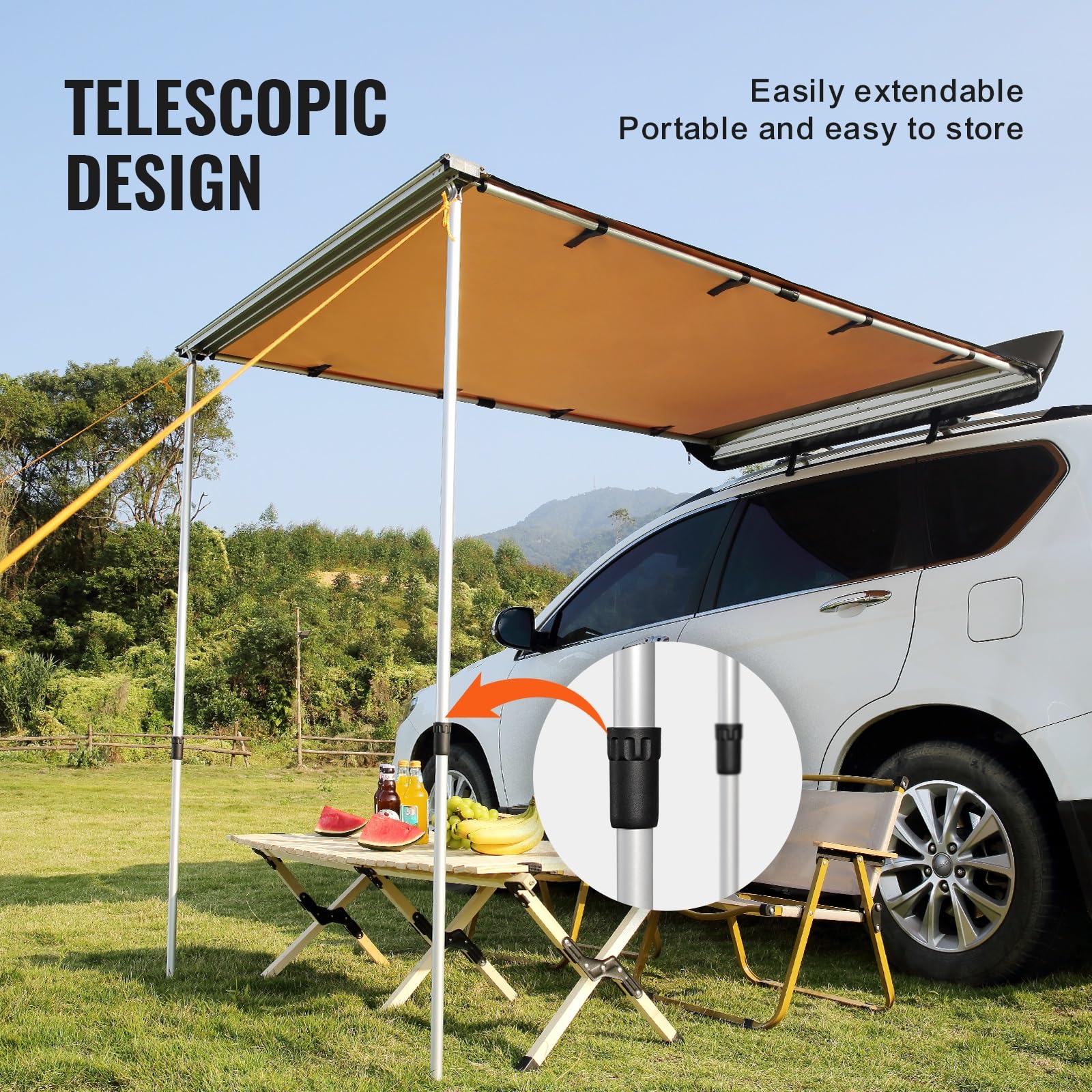 Toldo Caravana,Toldo Furgoneta Camper Toldo retráctil for vehículo, toldo Lateral for Coche, toldo for Coche con Bolsa de Almacenamiento Impermeable, Apto for camión, SUV, Furgoneta(6.6x8.2ft)