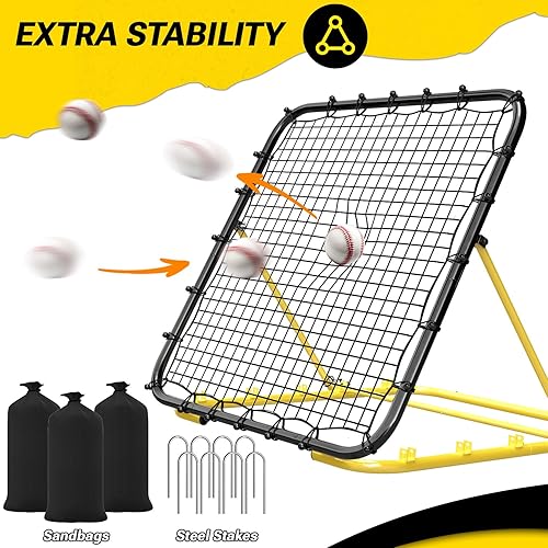 Miniatura 7 de Dimples Excel Red de rebote de béisbol, red de respaldo multideportiva de 4 x 4.5 pies con 5 ángulos ajustables para práctica de béisbol y softbol,