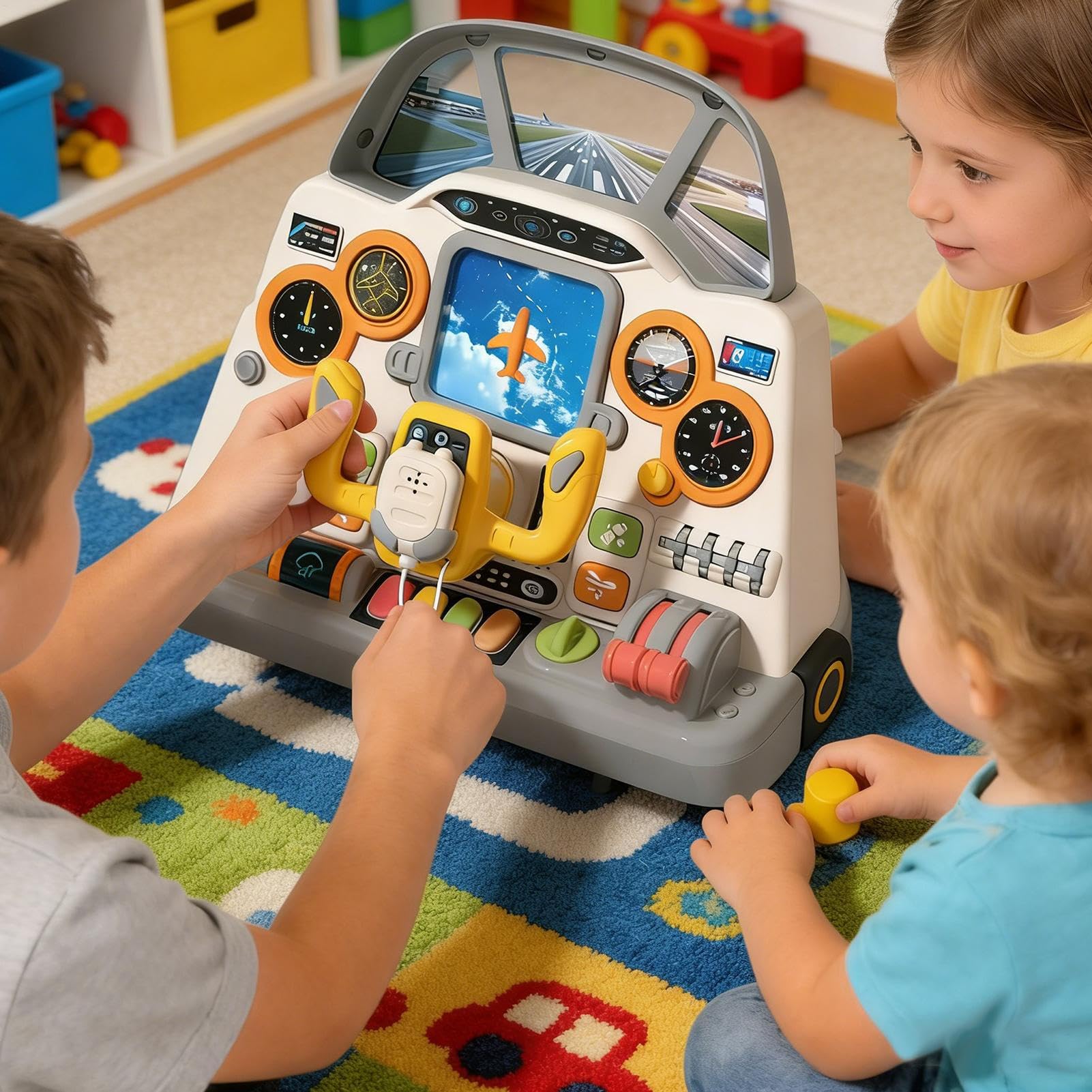 Panneau De Commande d'avion – Jouet Interactif De Cockpit Lumineux Et Sonore, Simulateur d'avion Éducatif pour , Ensemble De Jeu De Vol Durable | Jeu Pilote De Simulation Engageant pour Une UTI