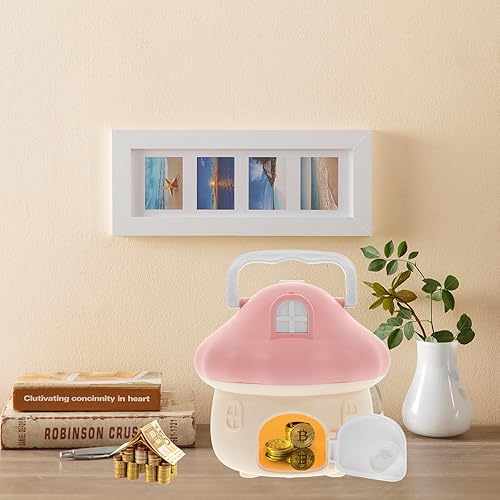 Miniatura 6 de Hucha con forma de hongo para niños, ahorro de dinero real, alcancía de plástico de dibujos animados, monedas, setas, monedas, caja de ahorros para