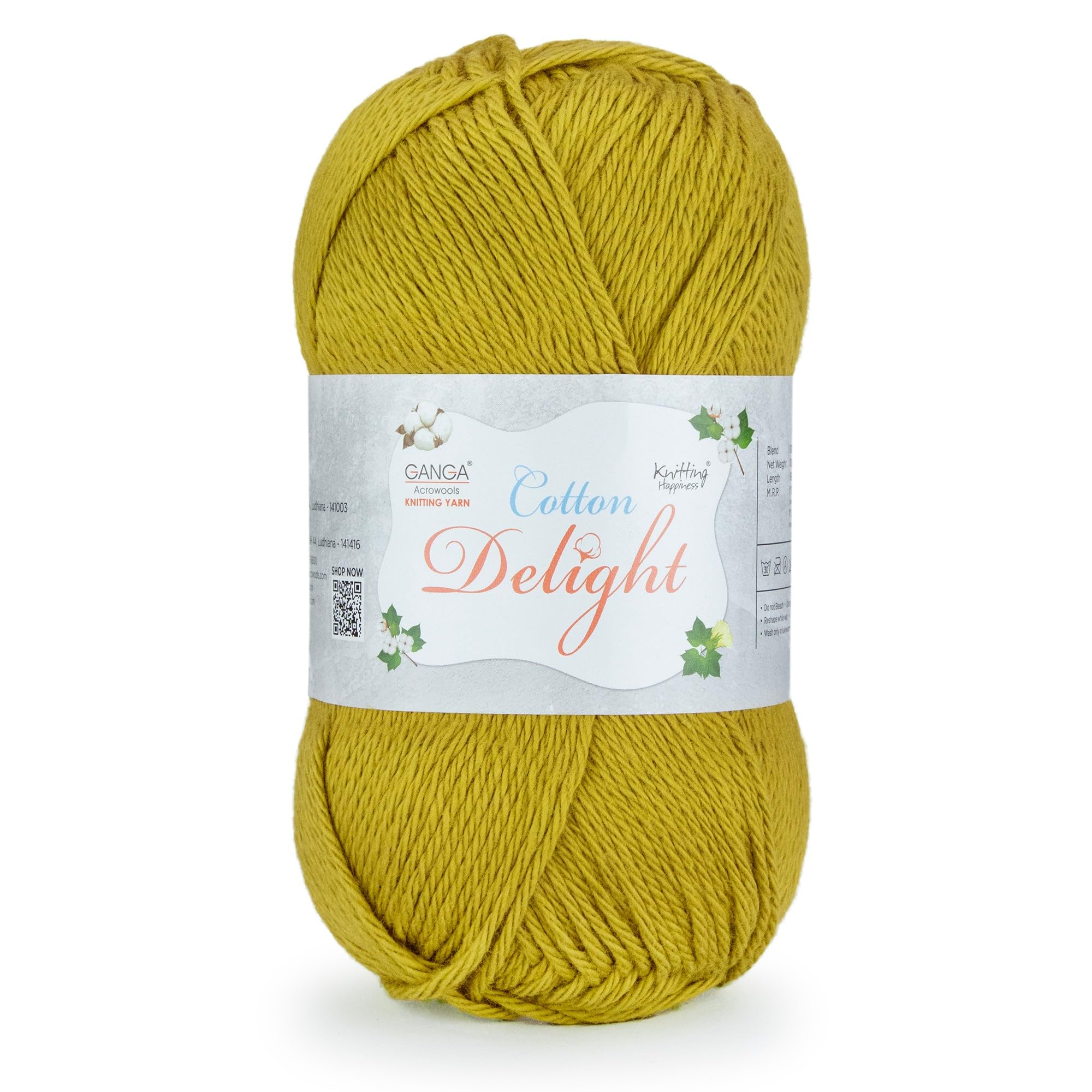 Ganga Acrowools Cotton Delight, Dk Weight Cotton Yarn, Oekotex Class L Certified 100G, 169M (A Lemon Ginger)