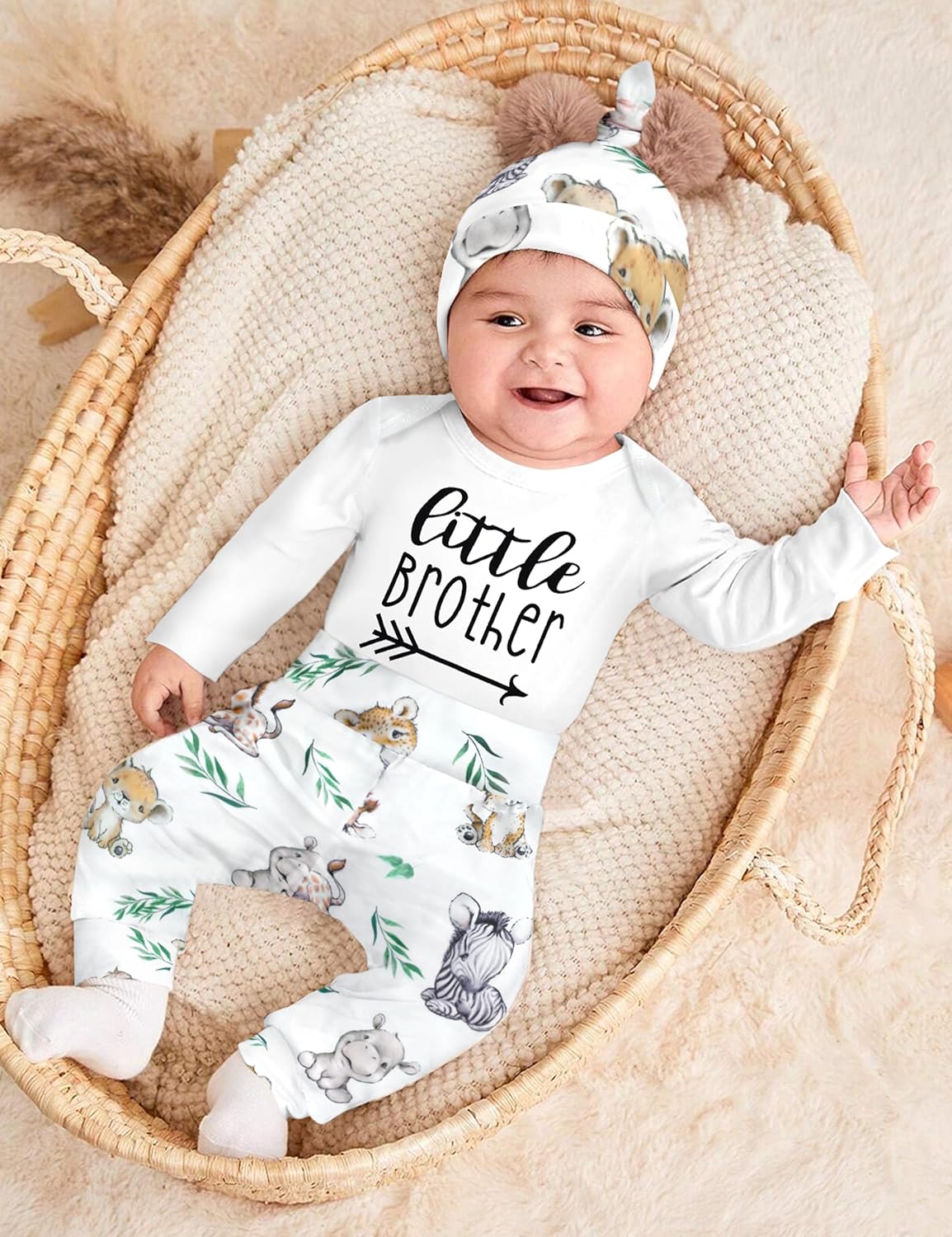 AGAPENG Baby Boy Clothes Newborn Boy Outfits Infant Letter Print Romper Long Pants Hat 3PCS Baby Boy's Clothing - Image 2
