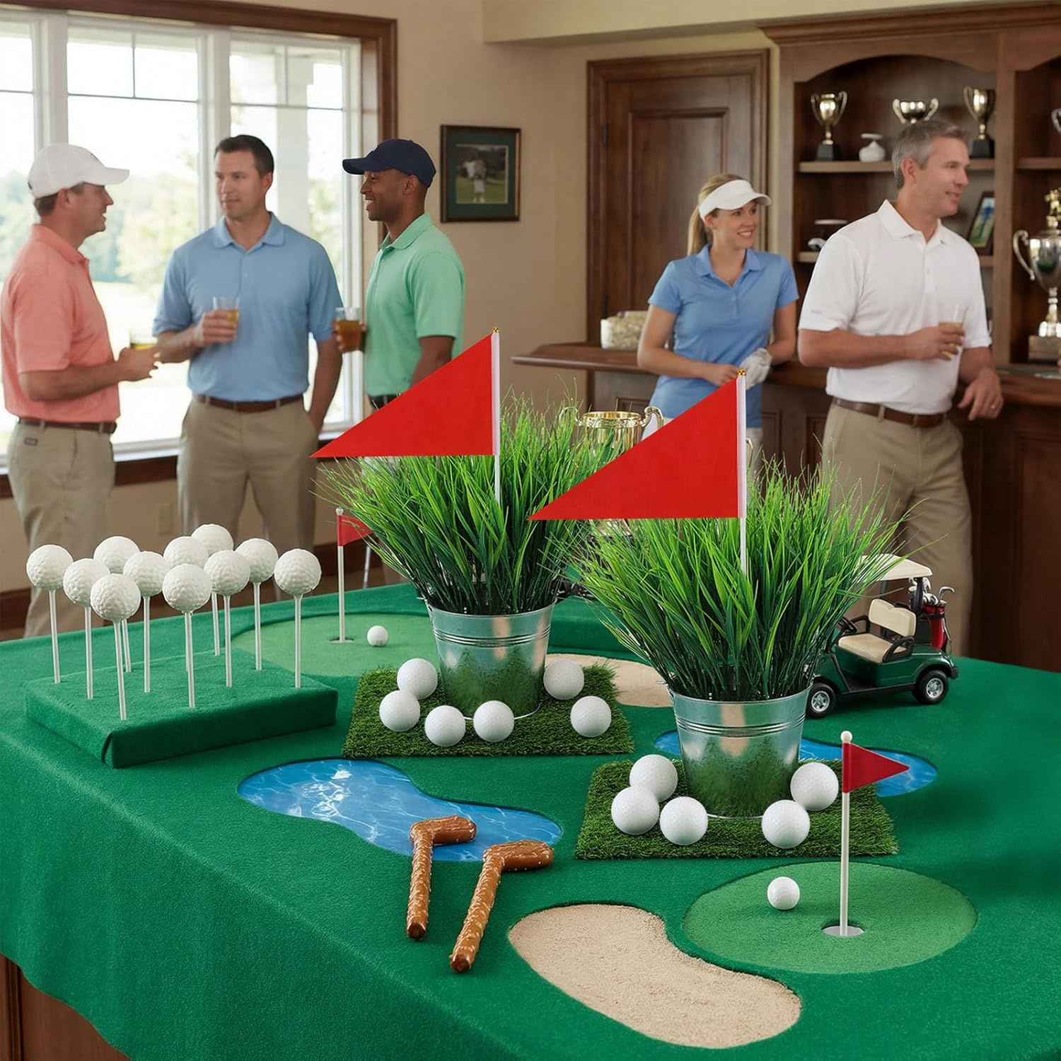 84 Pcs Golf Party Table Decorations Golf Party Centerpieces Supplies Includes 6 Artificial Grass Mats 60 Mini Golfs 6 Flags 12 Artificial Grass for DIY Sports Theme Birthday Parties Decor