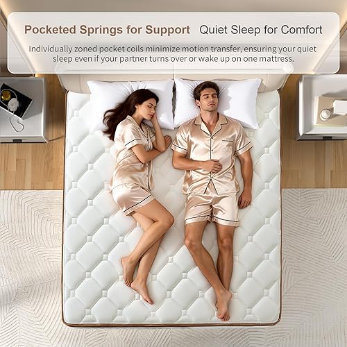 Miniatura 7 de Colchón tamaño King de 14 pulgadas, colchón híbrido de espuma viscoelástica en una caja, firmeza media con soporte de bobinas de bolsillo zonadas y