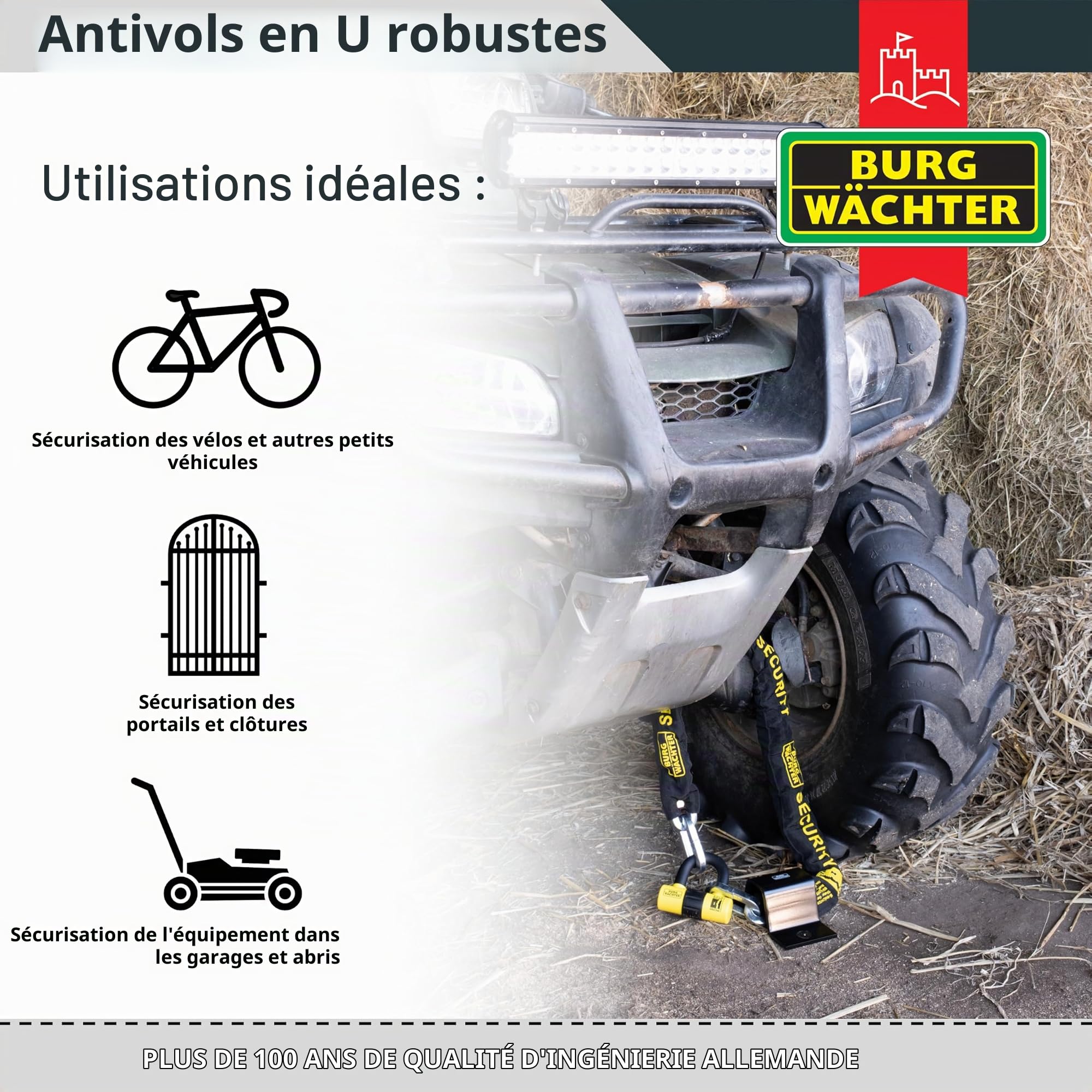 Burg Wächter 100D Y Duo Lot de 2 cadenas en U avec clés identiques pour moto Jaune