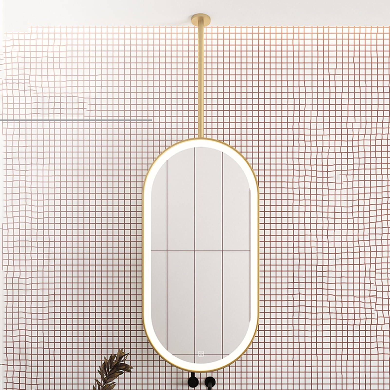 MESOVFCA Hanging Bathroom Vanity Mirror with LED Light, Oval Rod, 3-Color Dimmable, Suitable for Hotel and Apartment Decor(Gold,60x90cm)