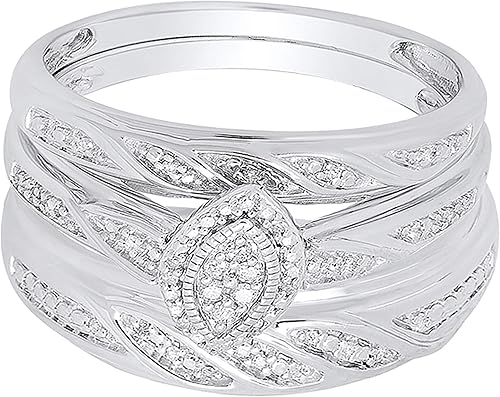 Miniatura 2 de Dazzlingrock Collection Juego de anillos de boda con marco marquesa de diamantes blancos redondos de 0.12 quilates (ctw) para hombres y mujeres en