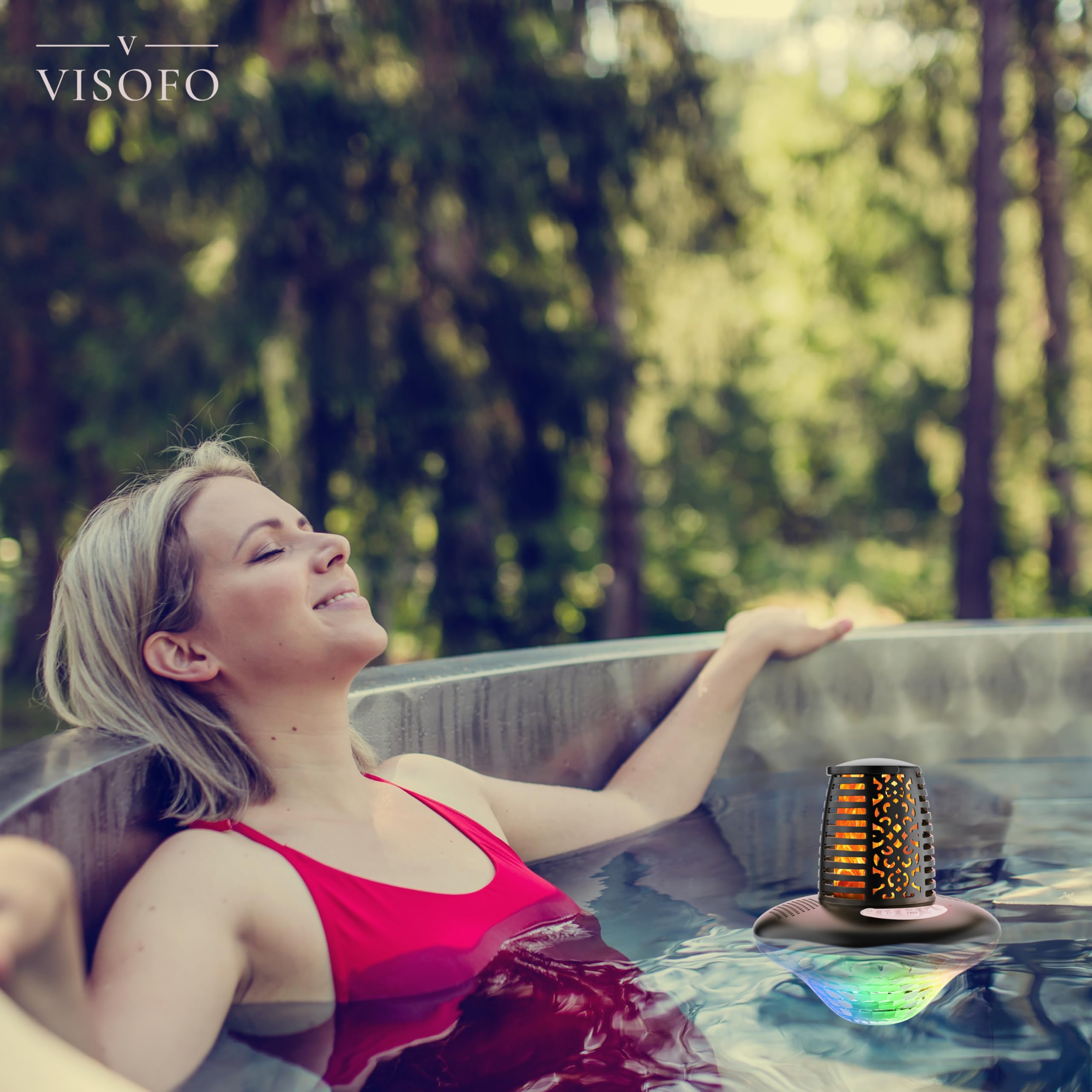 VISOFO Haut-Parleur de Piscine Bluetooth Flottant avec lumières | Accessoires Hors Sol et Piscine creusée étanche IP68 pour Jacuzzi extérieur terrasse Affaires sans Fil Cool Trucs (Multicolore)