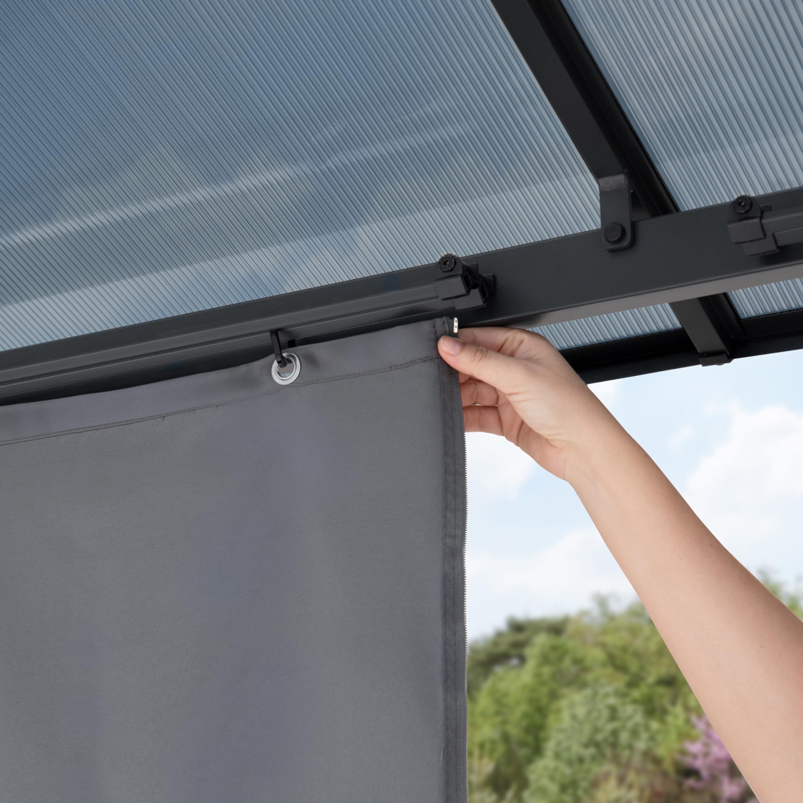 TOOLPORT Tonnelle de Jardin 3x3,65 m Panneaux de Polycarbonate d'env. 6 mm avec parois latérales et moustiquaires en Gris