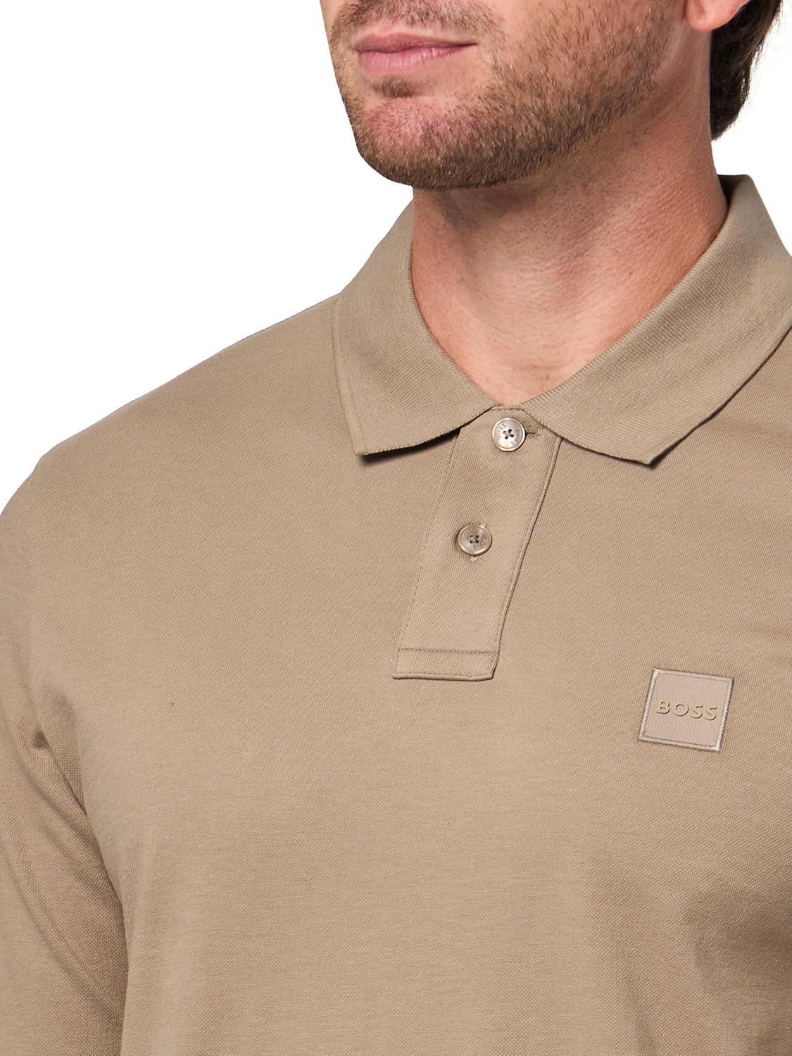 BOSS Mens Square Patch Logo Slim Fit Long Sleeve Polo Shirt - Image 3