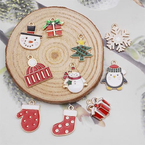 Miniatura 3 de Julie Wang 50 dijes de esmalte de Navidad para joyería, collares, aretes, pulseras, decoración del hogar, manualidades, bricolaje, Esmalte Metal no