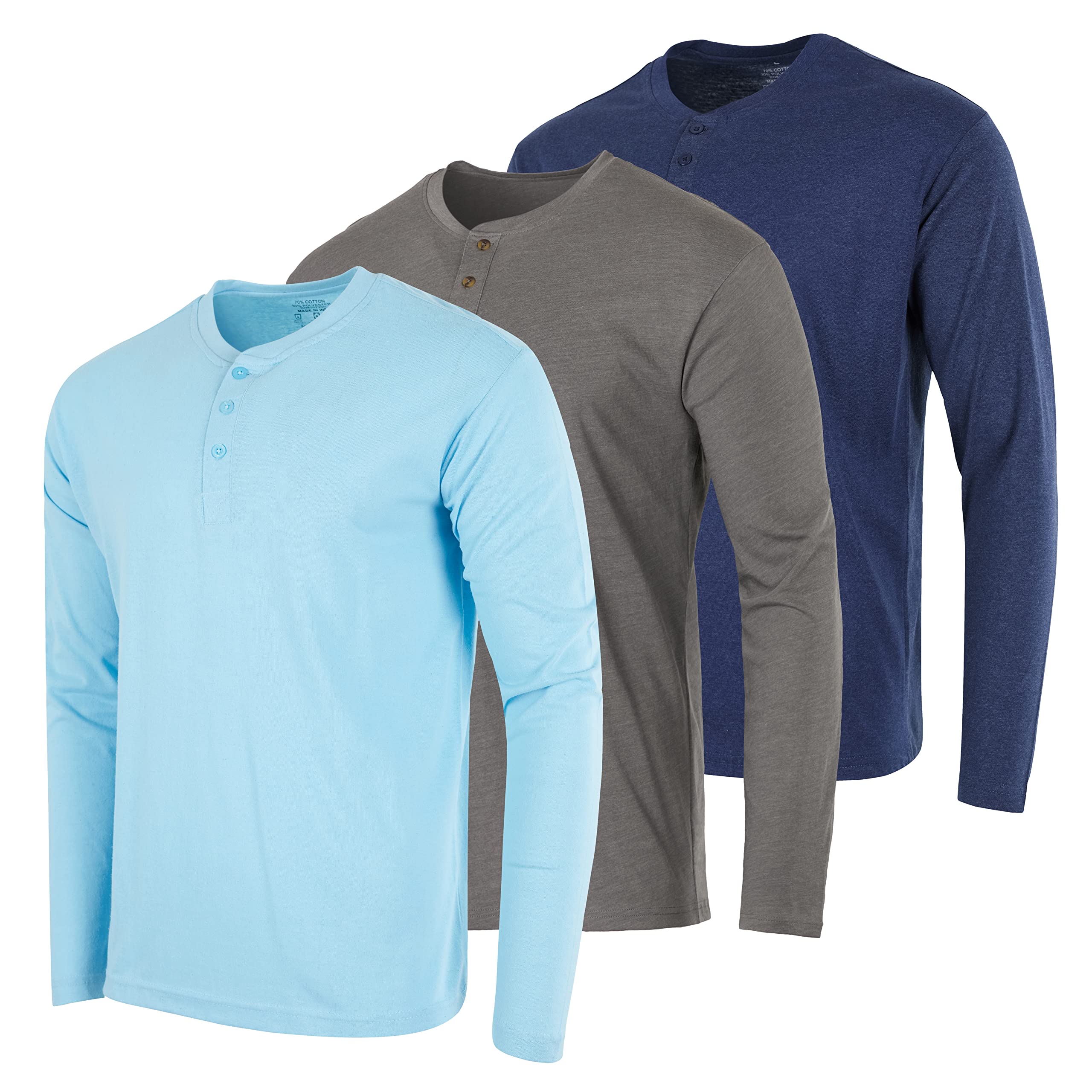 3 Pack: Men's Cotton Performance Short & Long Sleeve Cotton Henley T-Shirt-Athletic Top (Big & Tall Available)