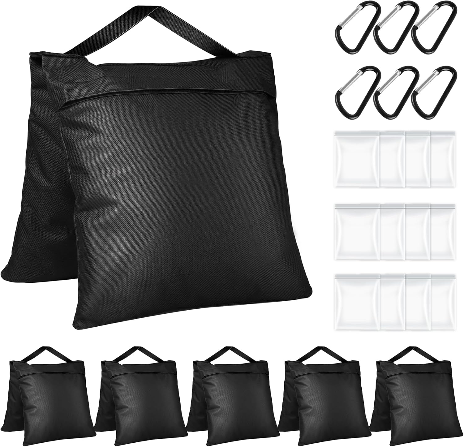 6 Packs Sandbags for Weight, Heavy Duty Weight Bags for Photo Studio Photography Light Stand Tripod, Sand Bags for Umbrella Base,Outdoor Patio, Sports, Pop up Tent,Camping, Fishing Chair(Black)