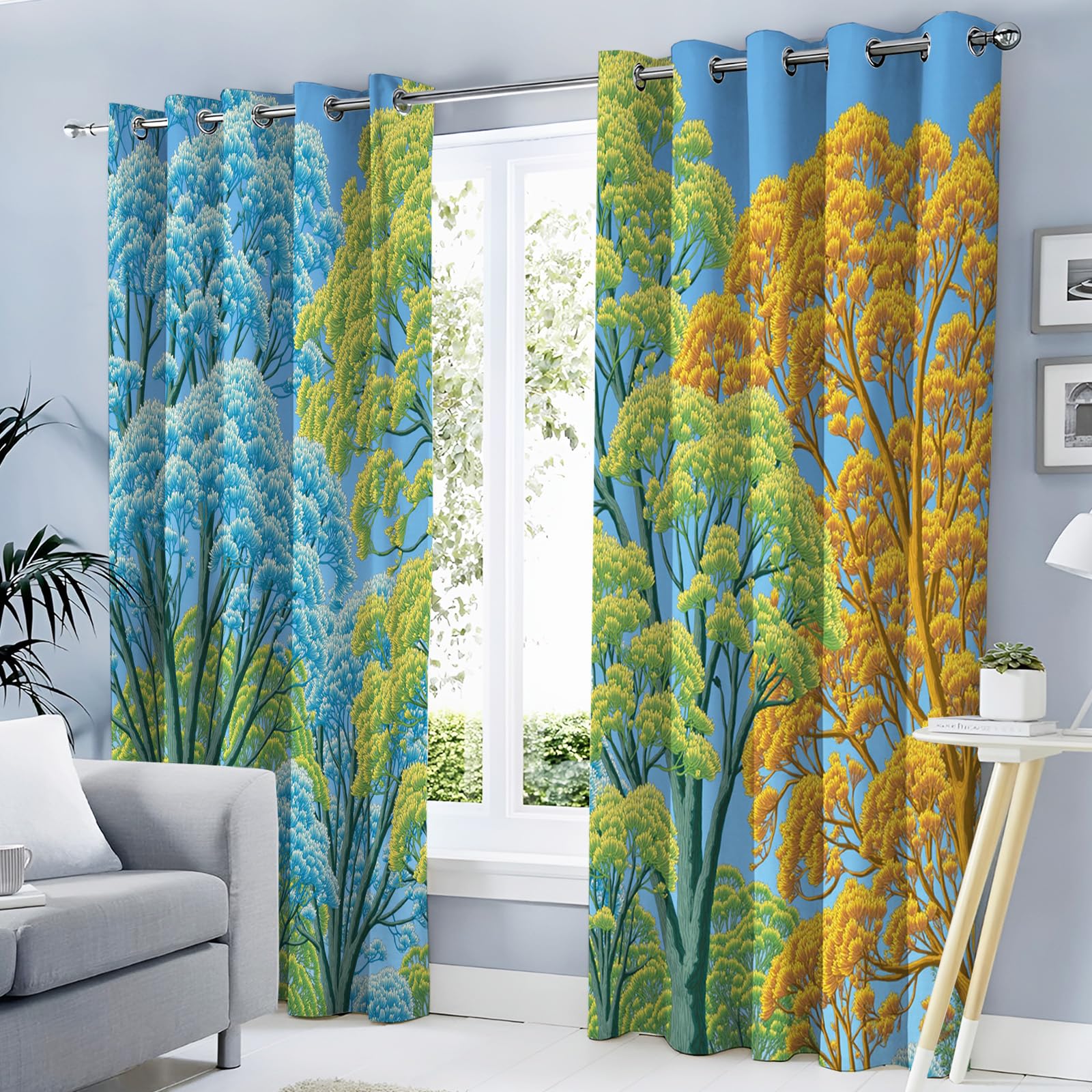 Rideaux grands arbres en automne pour salon : créez une ambiance nature et chaleureuse